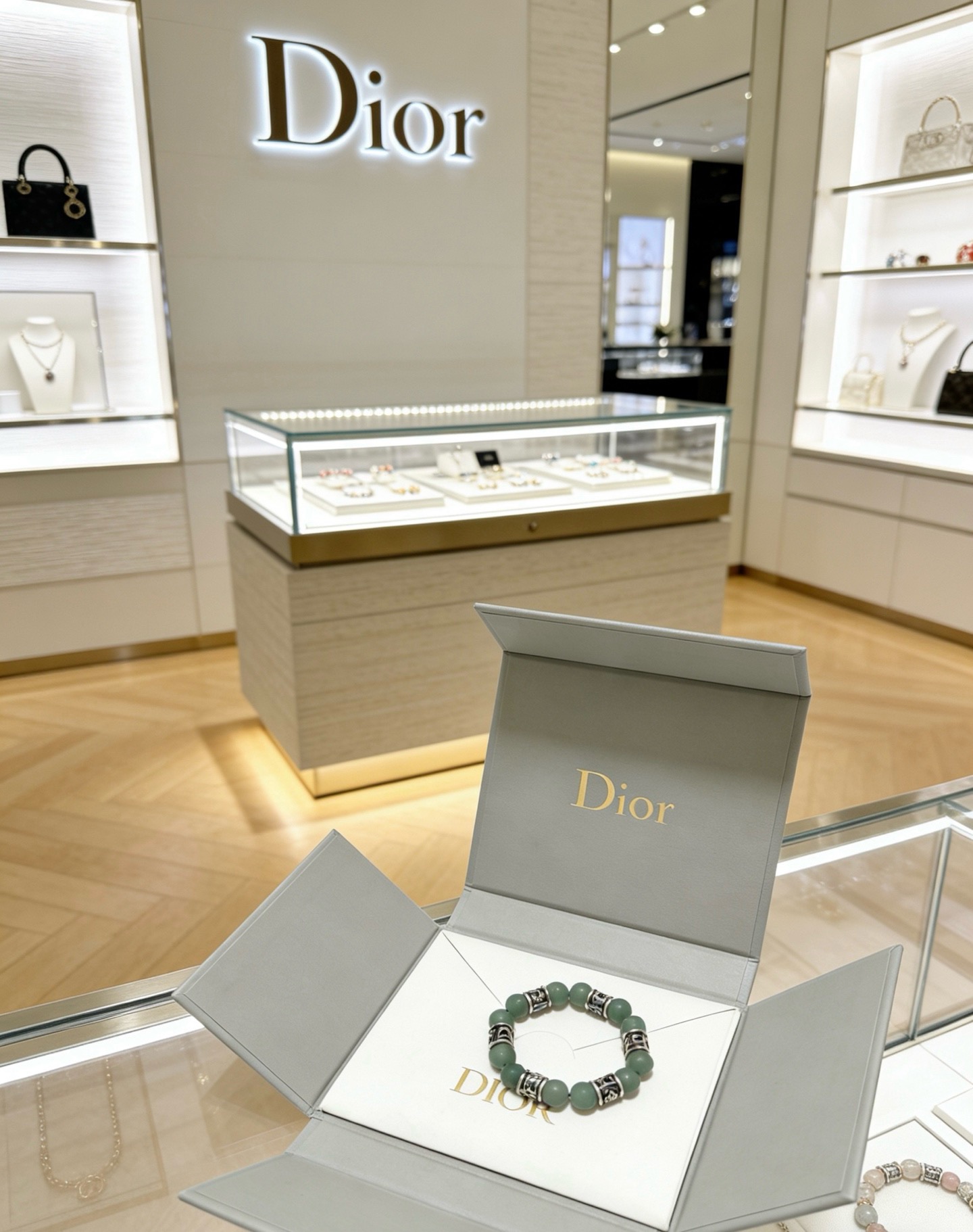 Dior Oblique Beaded Bracelet bracelet Antique silver-tone metal with matte sage green aventurine beads 19cm