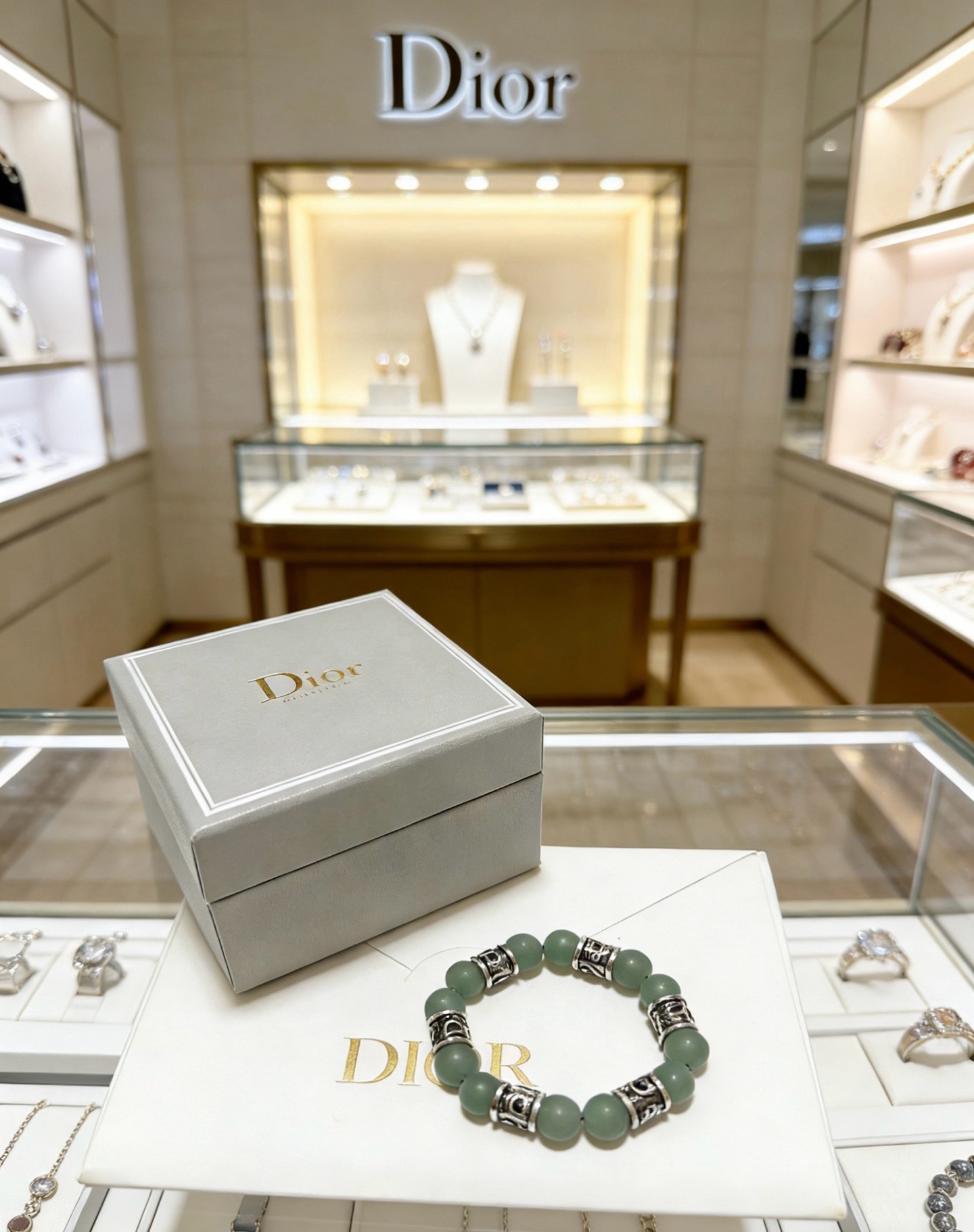 Dior Oblique Beaded Bracelet bracelet Antique silver-tone metal with matte sage green aventurine beads 19cm