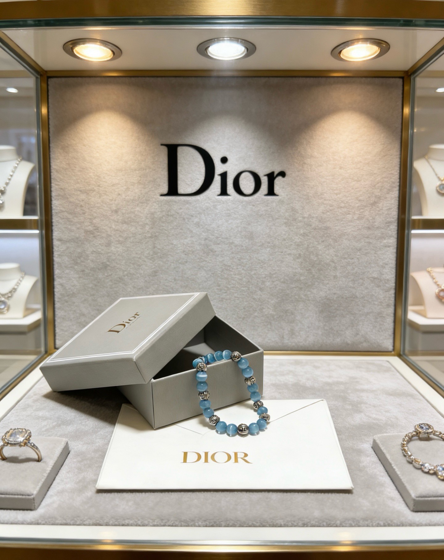 Dior Beaded Logo Charm Bracelet bracelet Silver-toned metal light blue cat s eye stone 18cm