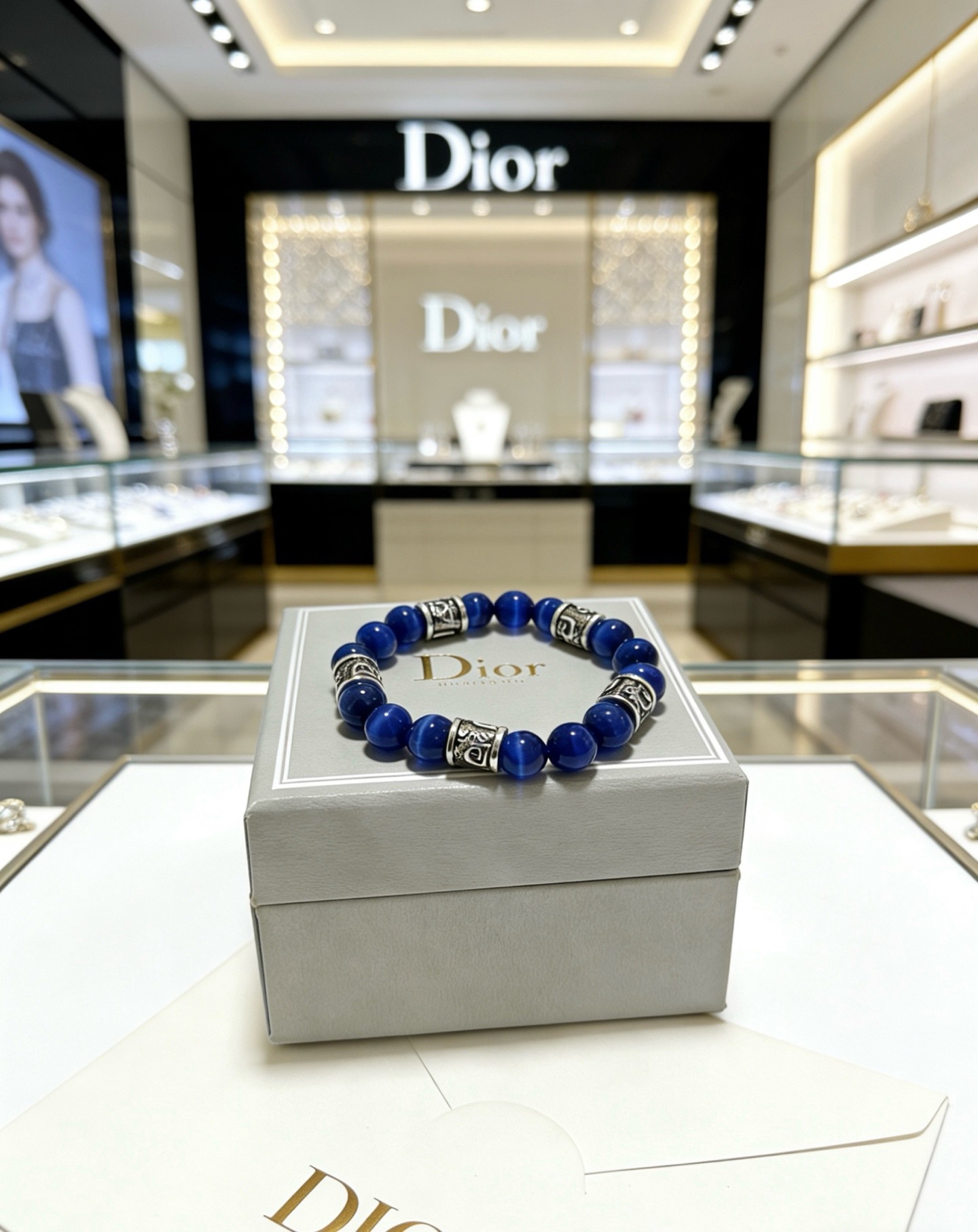 Dior Oblique Beaded Bracelet bracelet Silver-tone metal with deep blue cat s eye beads 19cm
