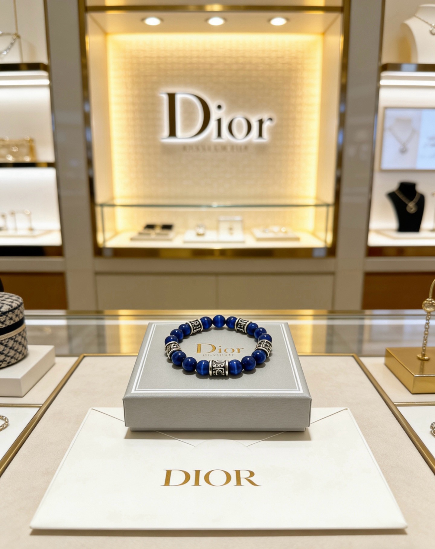 Dior Oblique Beaded Bracelet bracelet Silver-tone metal with deep blue cat s eye beads 19cm
