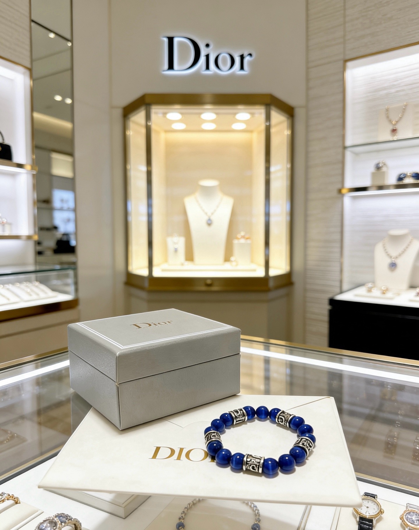 Dior Oblique Beaded Bracelet bracelet Silver-tone metal with deep blue cat s eye beads 19cm