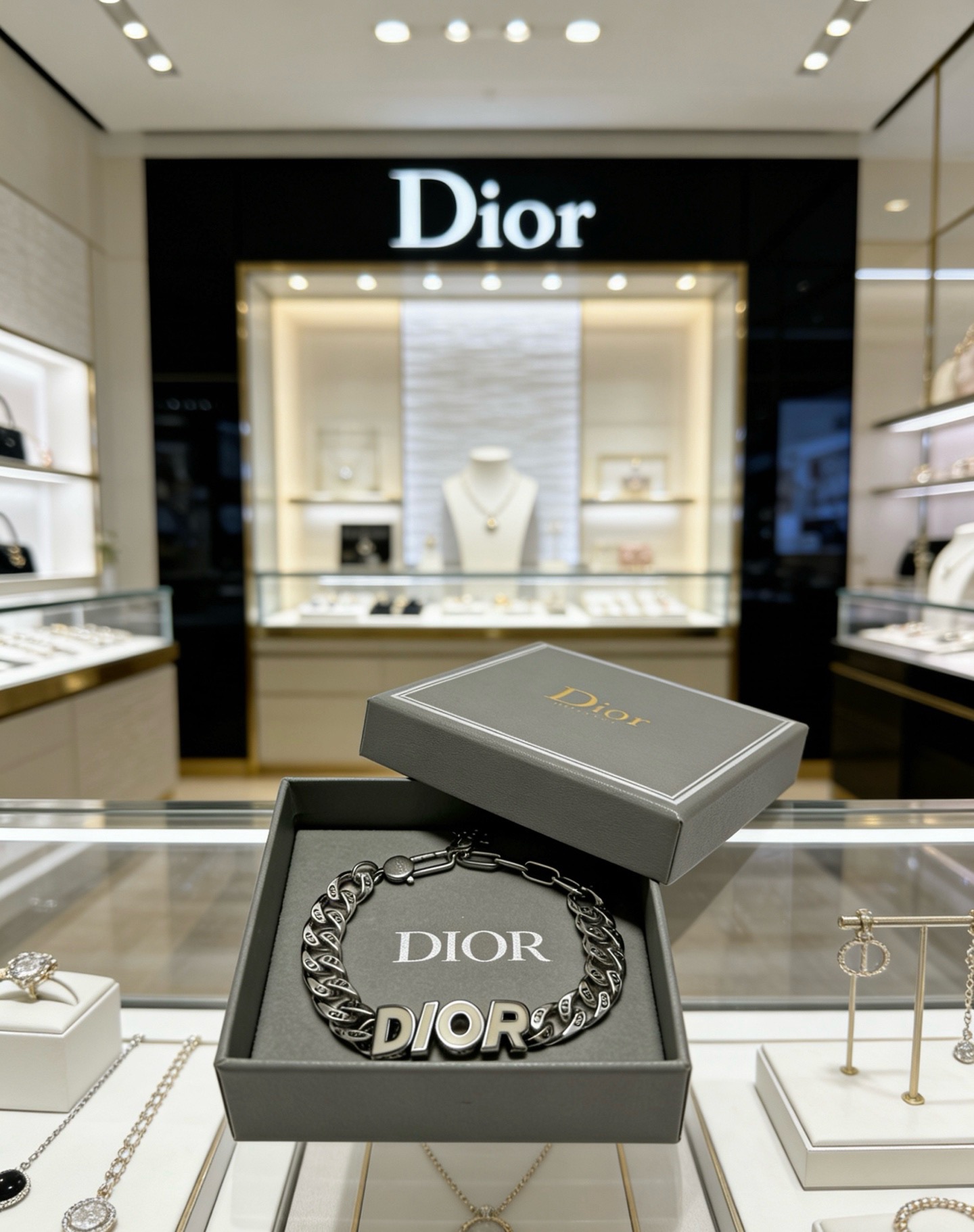 Dior Dior Logo Curb Chain Bracelet bracelet Silver-toned metal with clear crystal accents 21cm