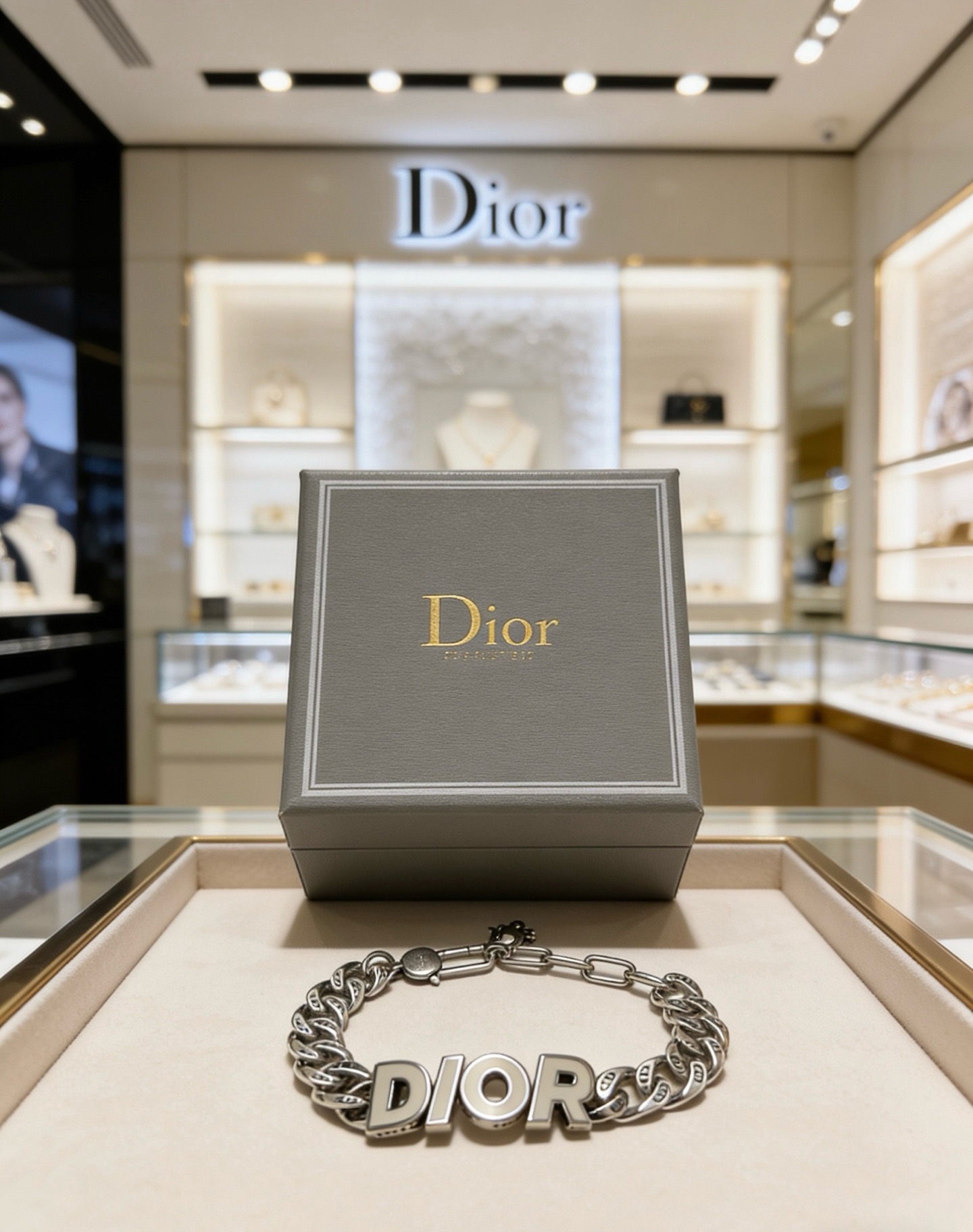 Dior Dior Logo Curb Chain Bracelet bracelet Silver-toned metal with clear crystal accents 21cm