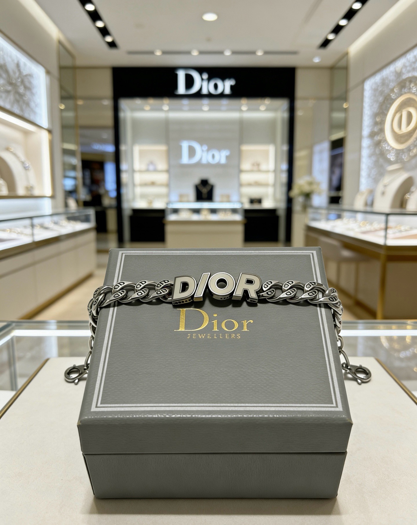 Dior Dior Logo Curb Chain Bracelet bracelet Silver-toned metal with clear crystal accents 21cm