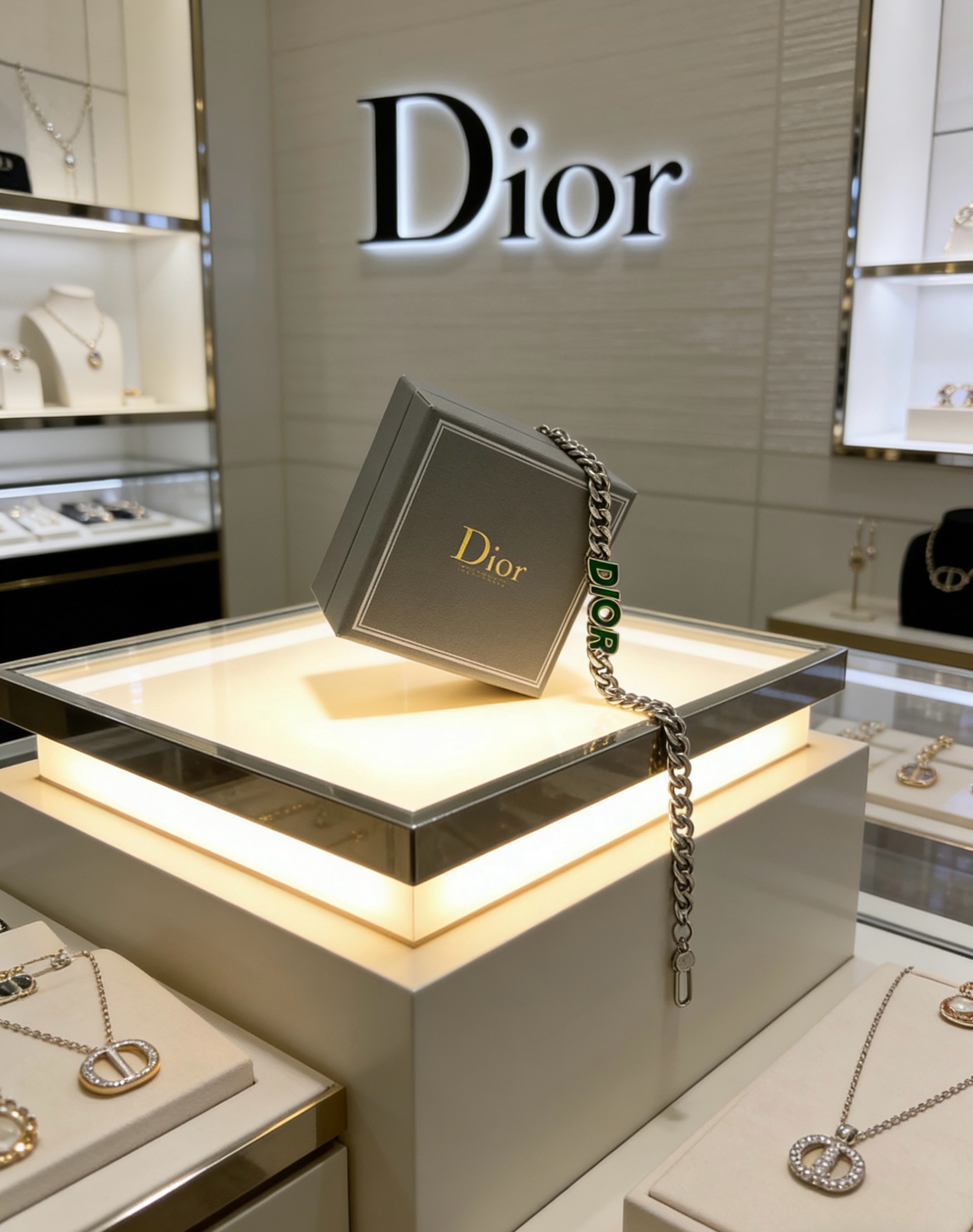Dior Dior Logo Enamel Chain bracelet Silver-toned metal with green enamel lettering 21cm