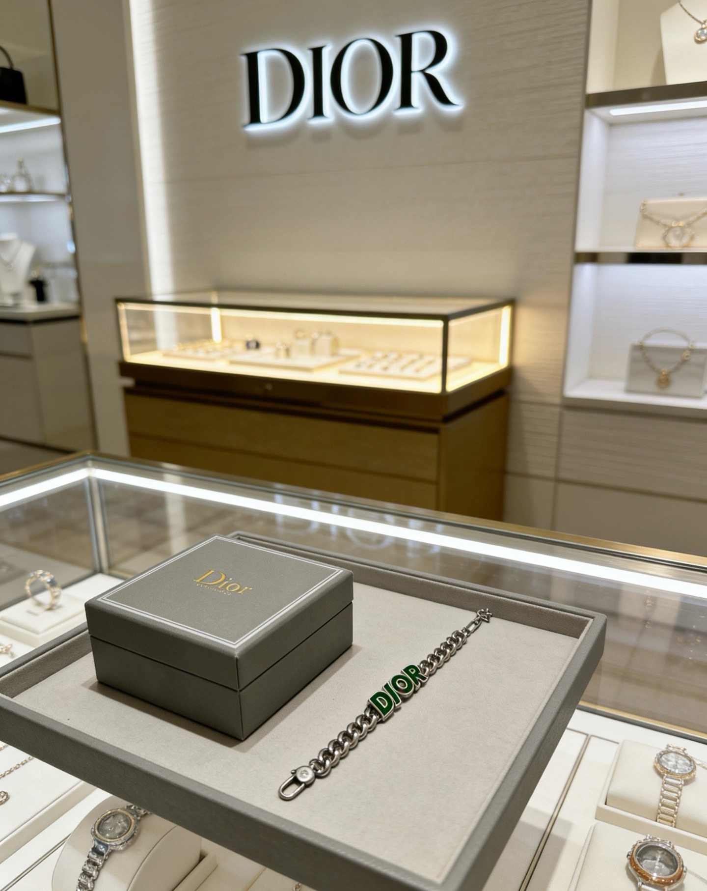 Dior Dior Logo Enamel Chain bracelet Silver-toned metal with green enamel lettering 21cm