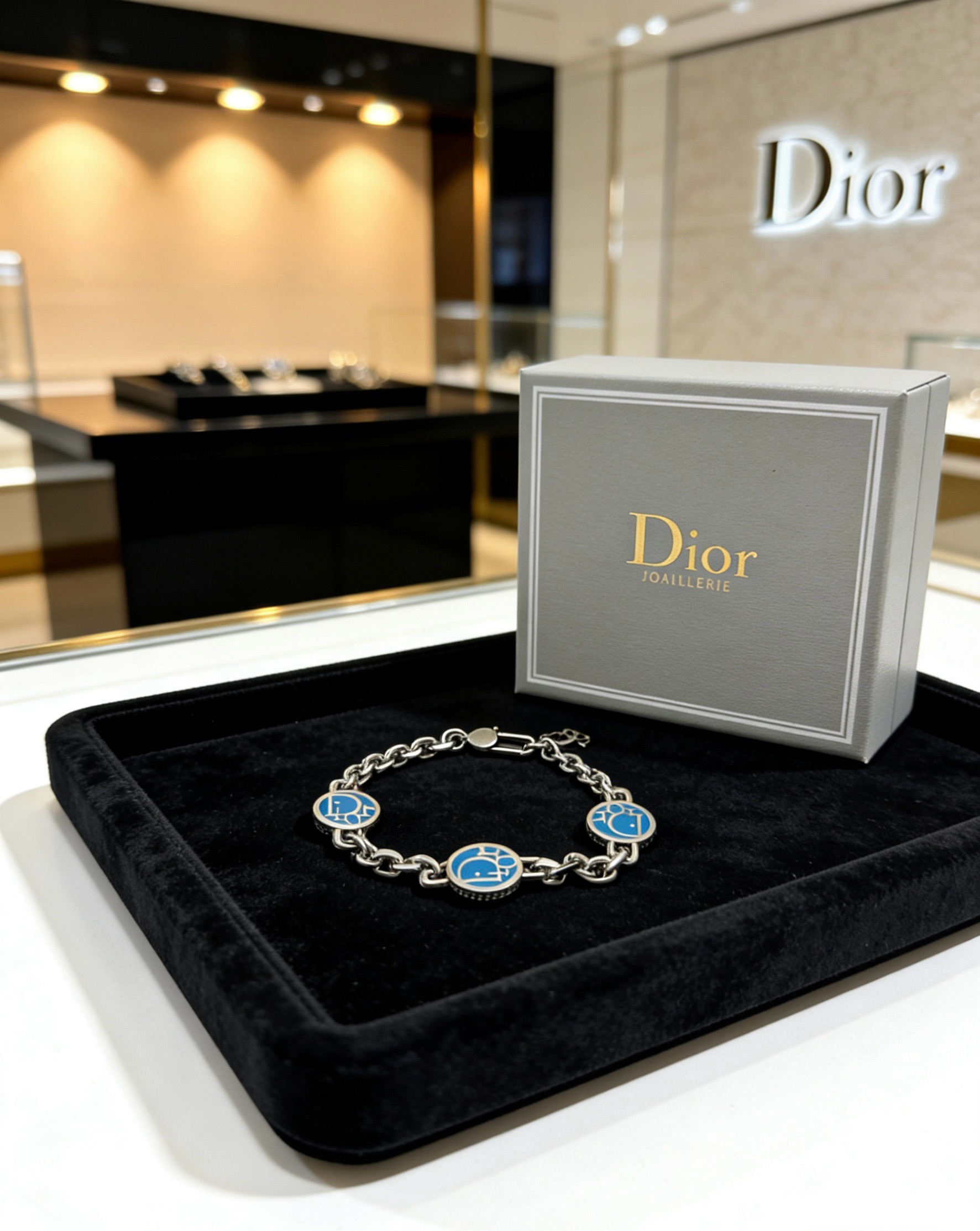 Dior Dior Logo Medallion Chain Bracelet bracelet Silver-tone metal with blue enamel logo medallions 18cm