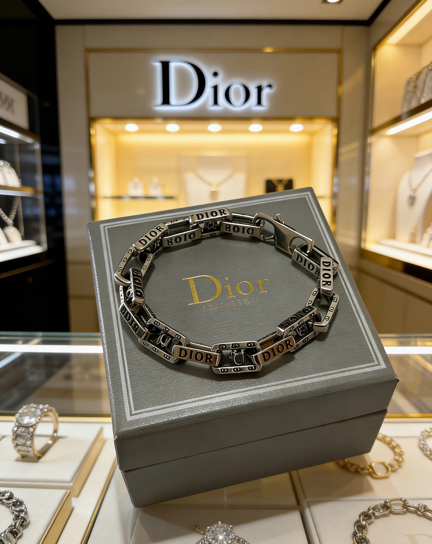 Dior Dior Logo Engraved Chain Link Bracelet bracelet Antique silver-tone metal with black engraved detailing 19cm