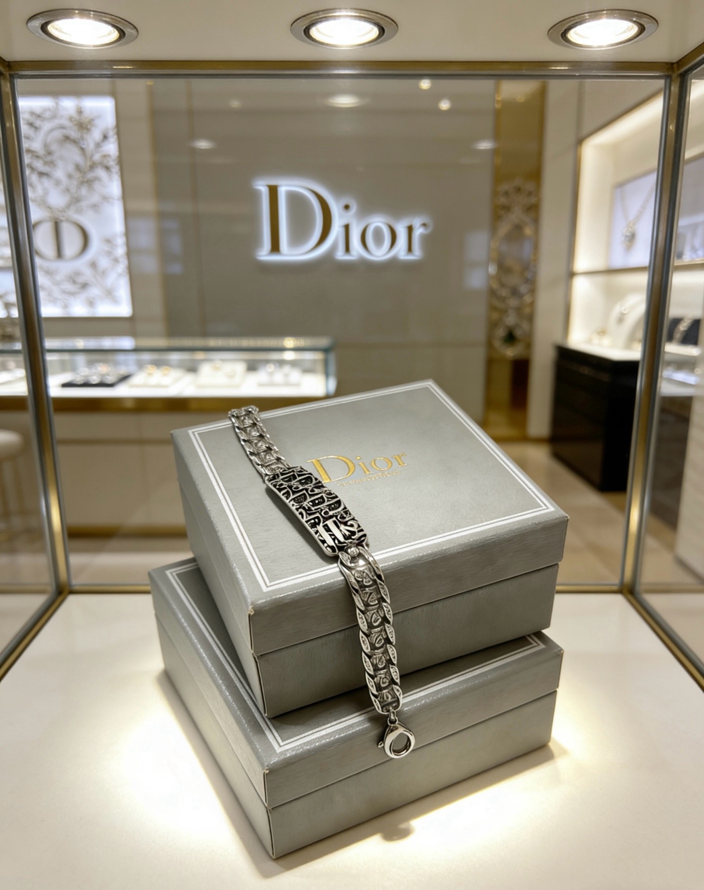 Dior Oblique Curb Chain ID Bracelet bracelet Silver-tone metal with black enamel Oblique monogram detailing 21cm