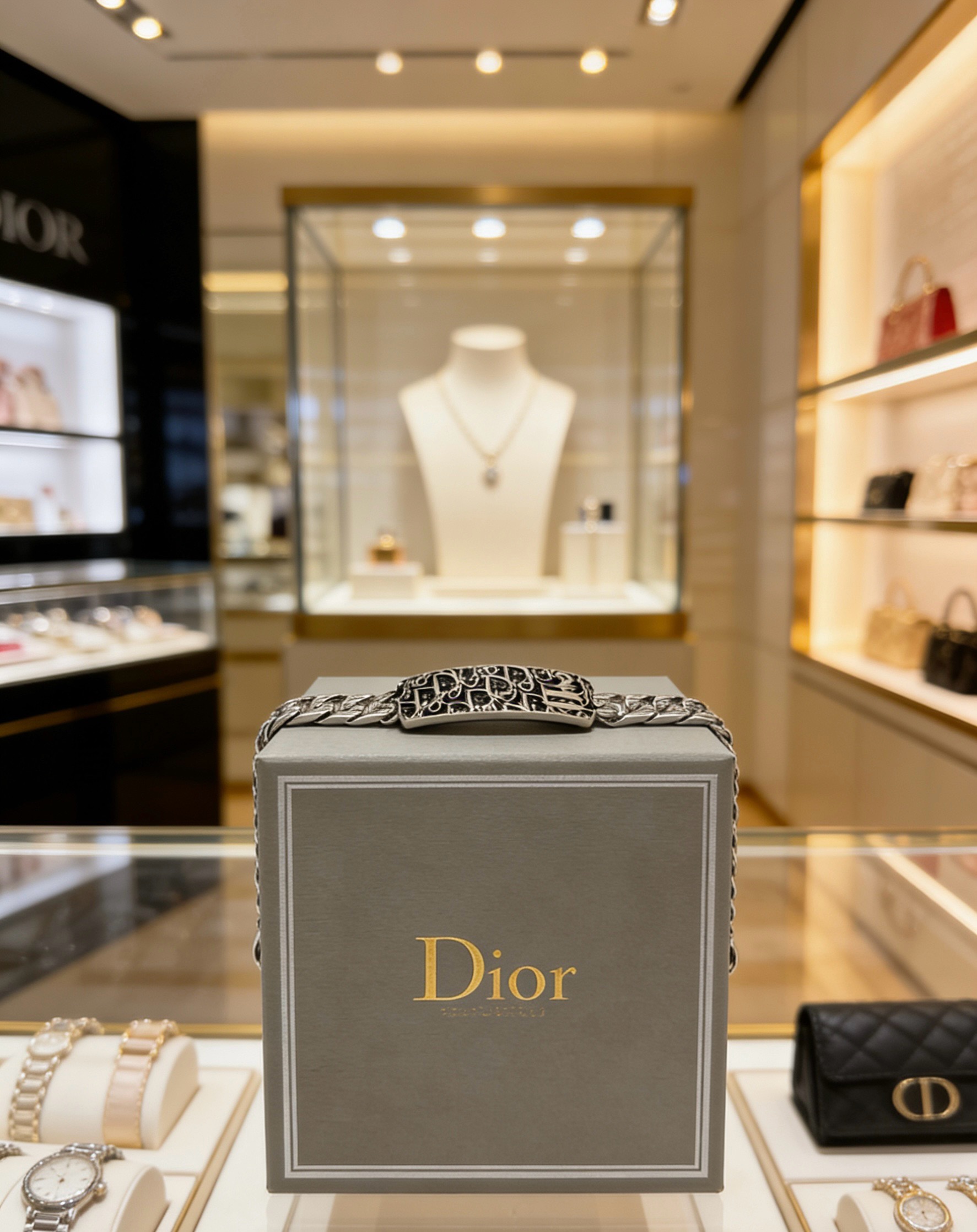 Dior Oblique Curb Chain ID Bracelet bracelet Silver-tone metal with black enamel Oblique monogram detailing 21cm