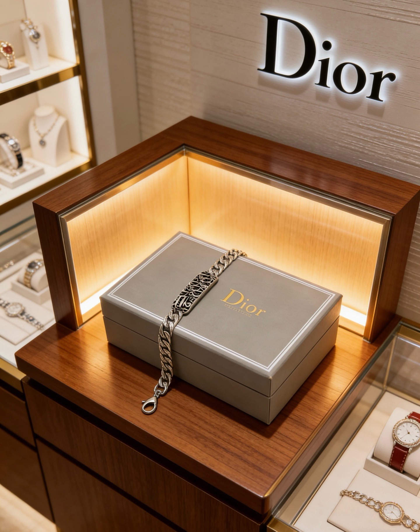 Dior Oblique Curb Chain ID Bracelet bracelet Silver-tone metal with black enamel Oblique monogram detailing 21cm