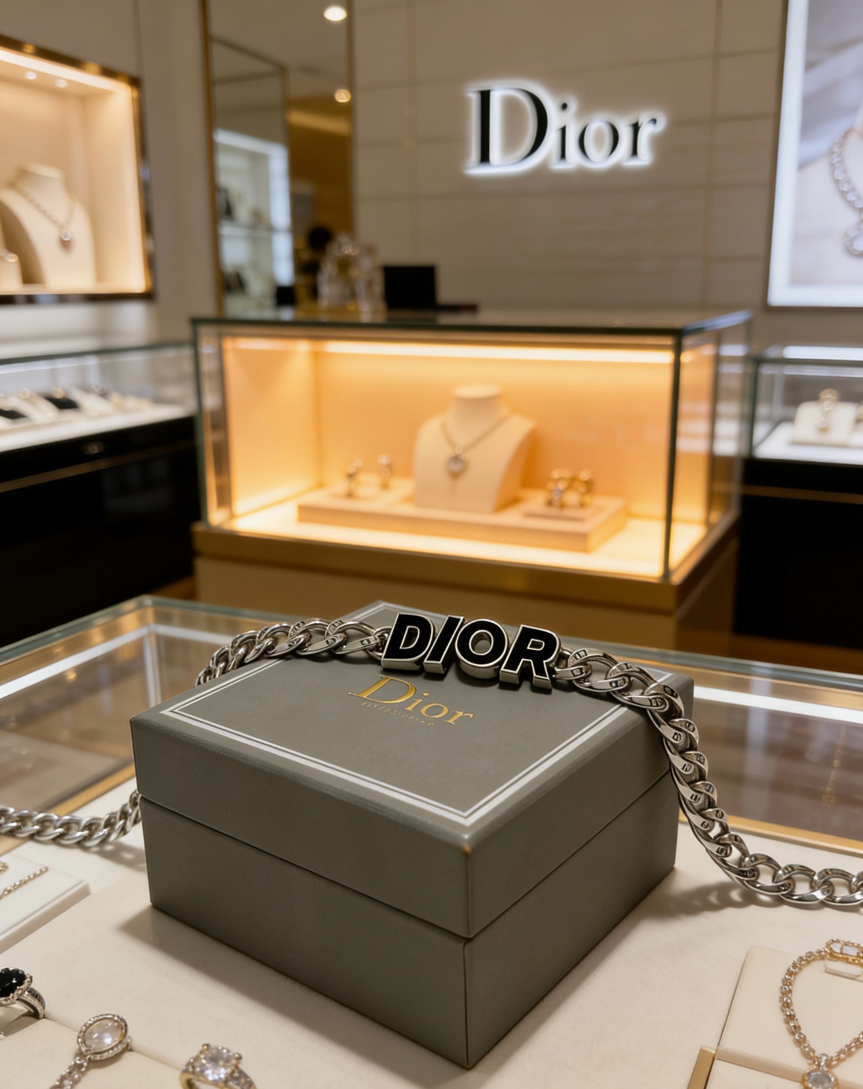 Dior Dior Logo Curb Chain Bracelet bracelet Silver-tone metal with black enamel logo accents 21cm