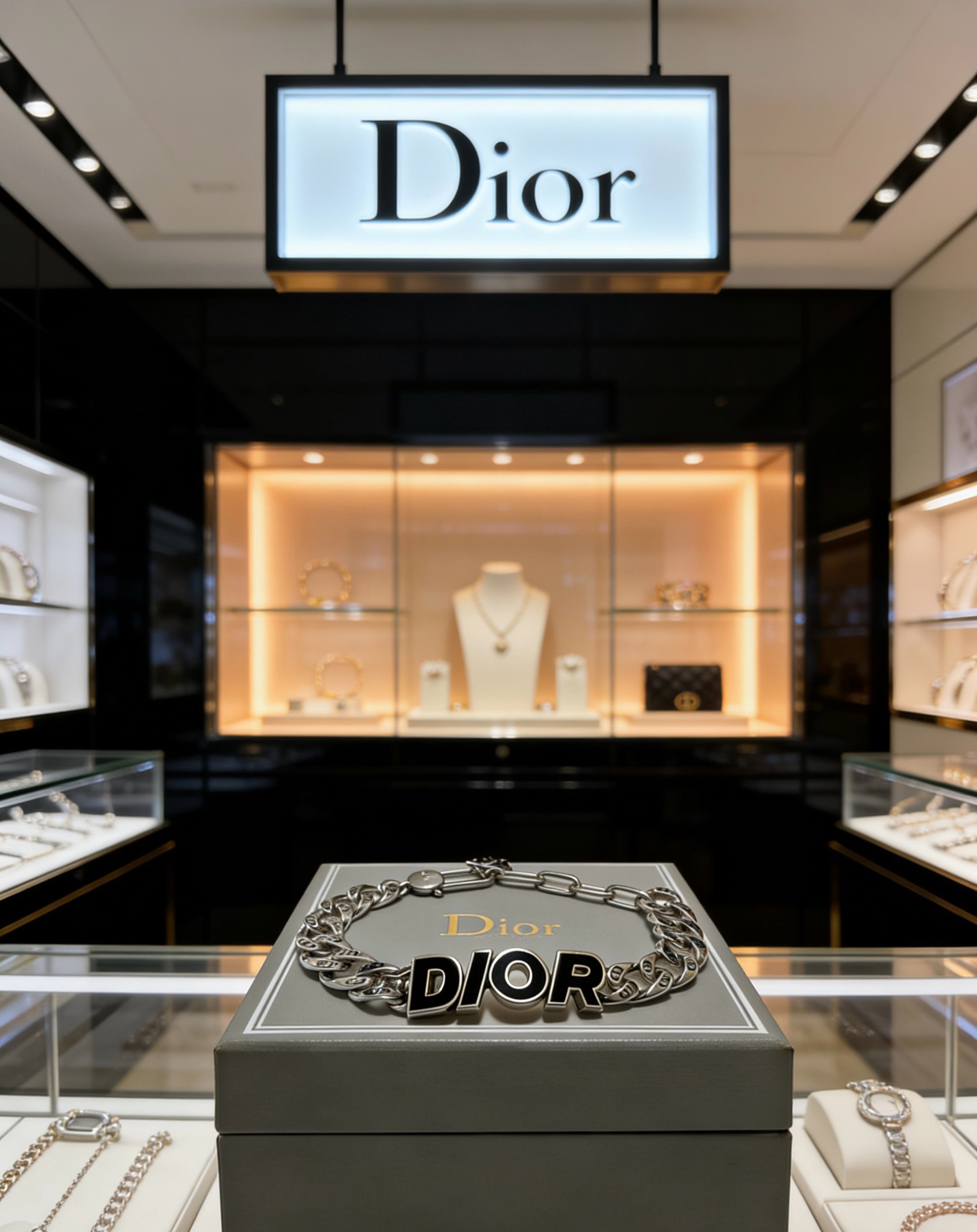 Dior Dior Logo Curb Chain Bracelet bracelet Silver-tone metal with black enamel logo accents 21cm