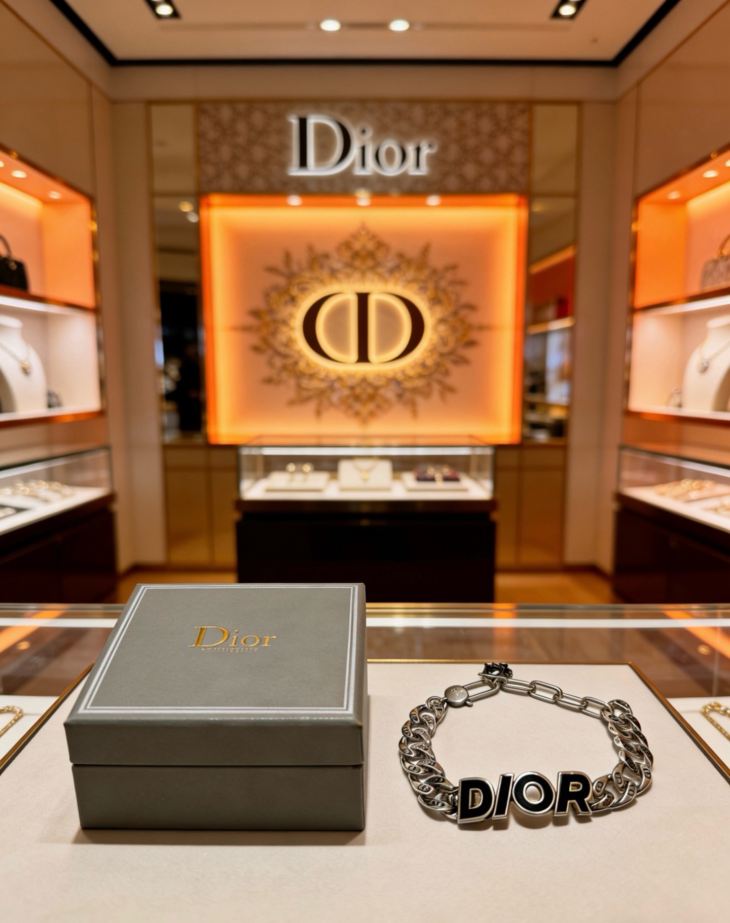 Dior Dior Logo Curb Chain Bracelet bracelet Silver-tone metal with black enamel logo accents 21cm
