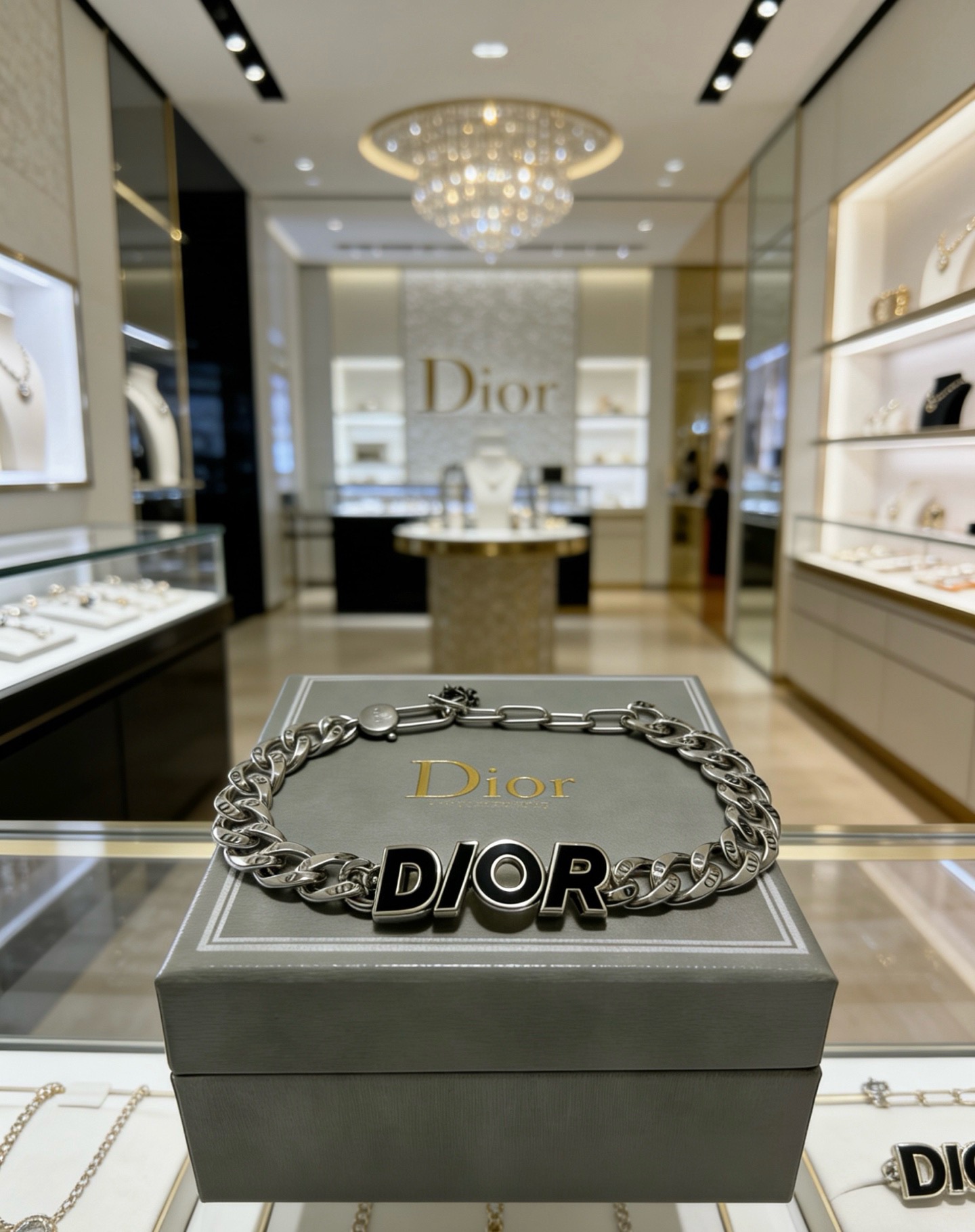 Dior Dior Logo Curb Chain Bracelet bracelet Silver-tone metal with black enamel logo accents 21cm