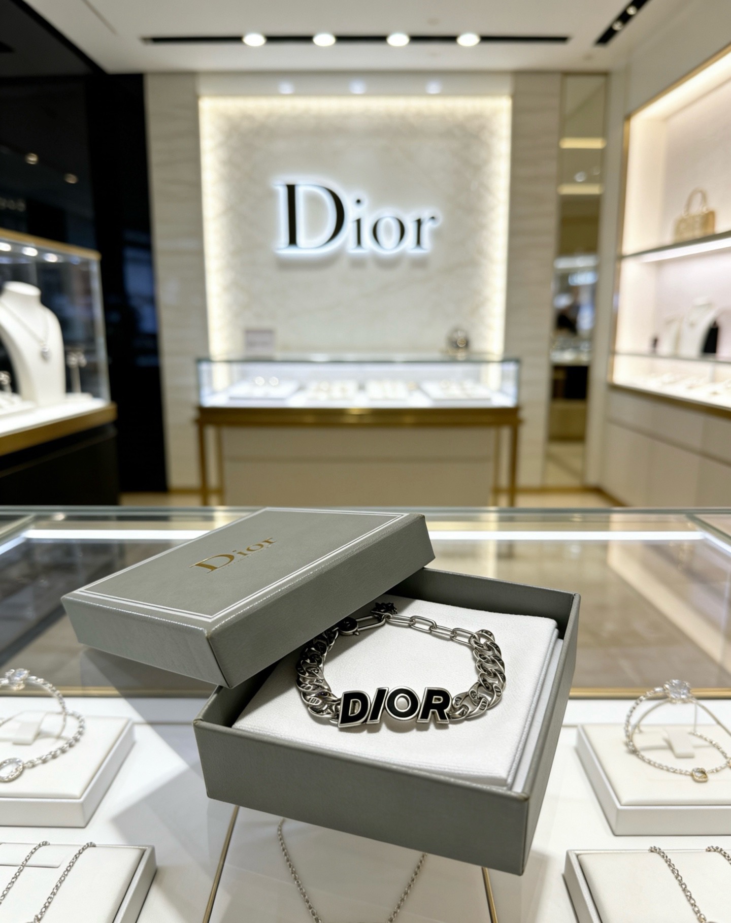 Dior Dior Logo Curb Chain Bracelet bracelet Silver-tone metal with black enamel logo accents 21cm