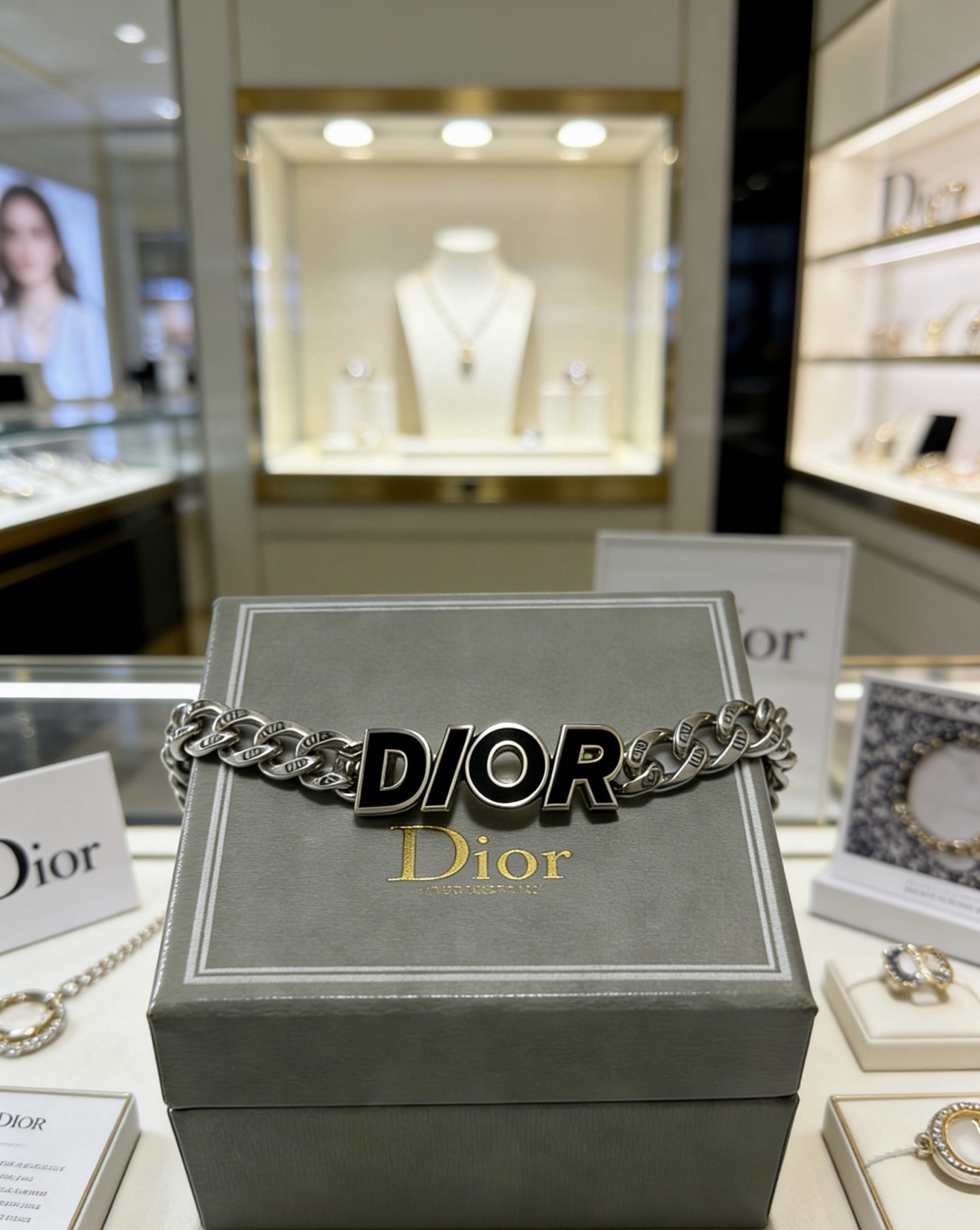 Dior Dior Logo Curb Chain Bracelet bracelet Silver-tone metal with black enamel logo accents 21cm