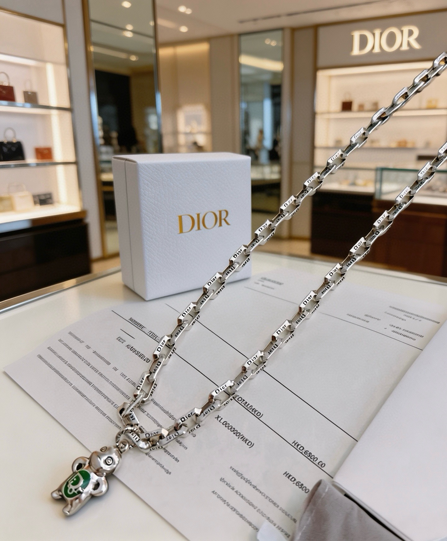 Dior Dior x Kenny Scharf Character Pendant Chain necklace Silver-toned metal with green enamel accent 60cm