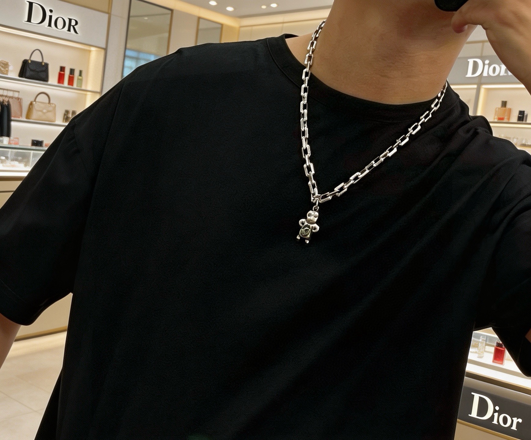 Dior Dior x Kenny Scharf Character Pendant Chain necklace Silver-toned metal with green enamel accent 60cm