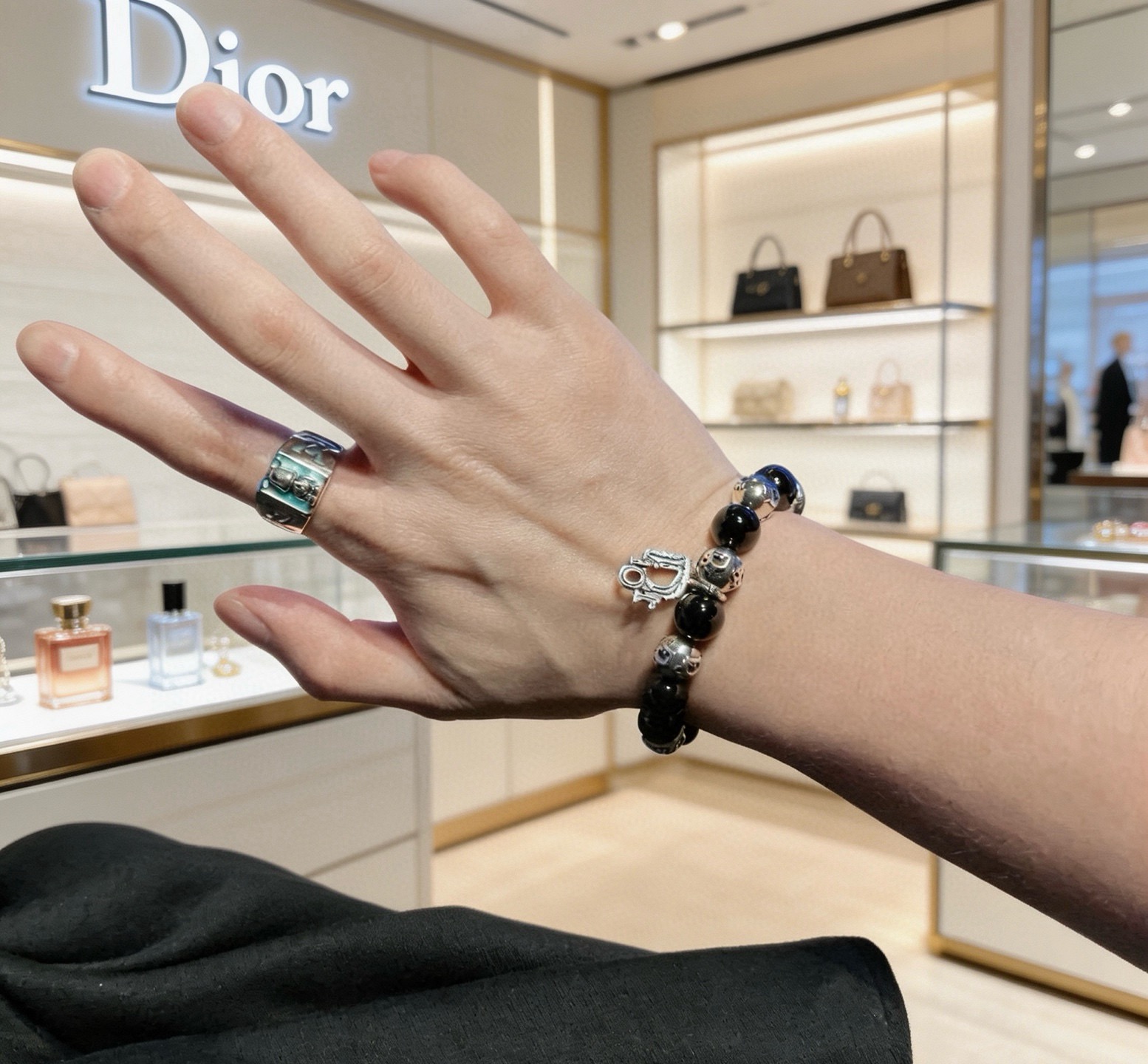 Dior Dior Oblique Logo Beaded Charm Bracelet bracelet Silver-tone metal with black onyx-style beads 19cm