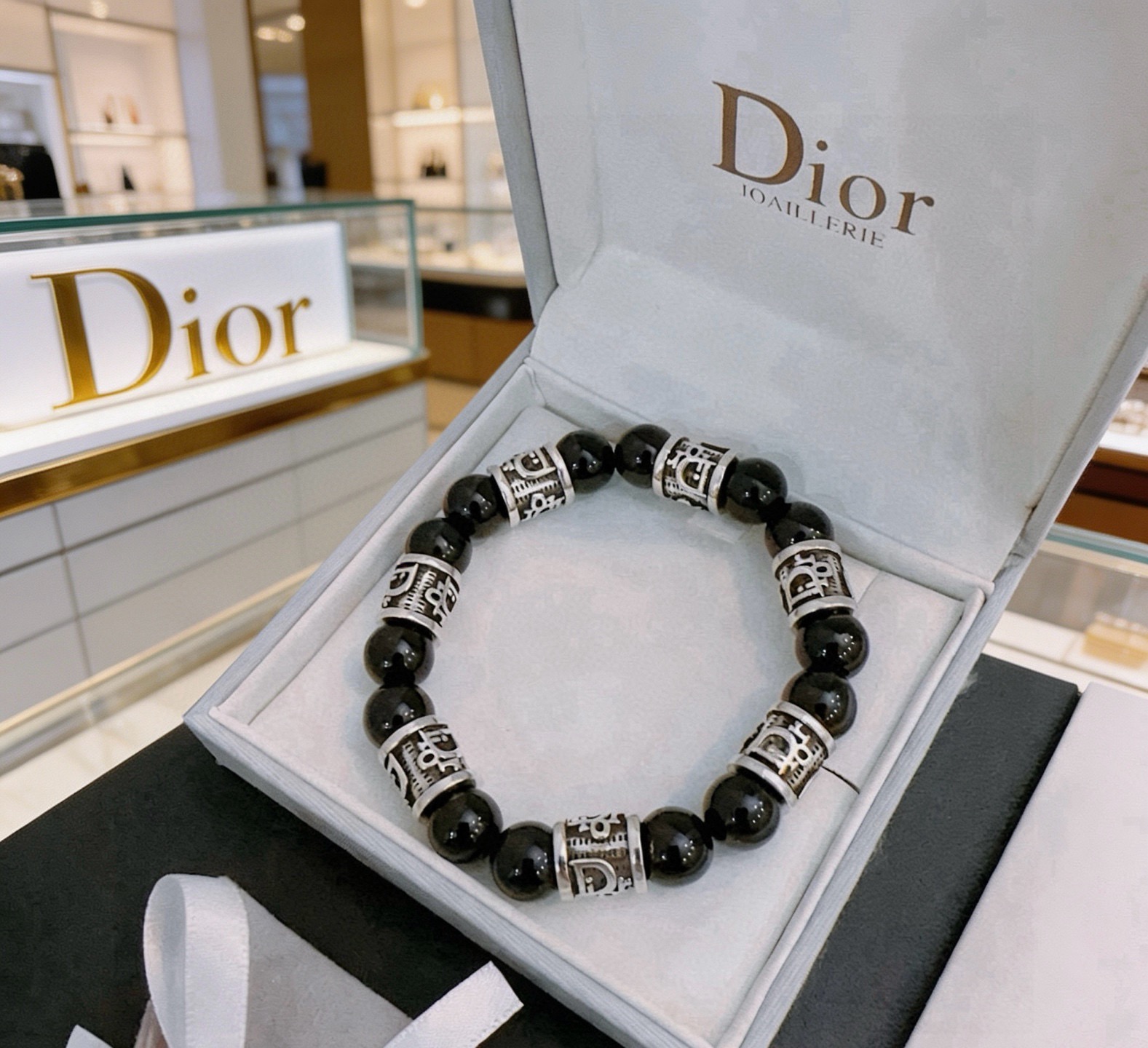 Dior Oblique Beaded Bracelet bracelet Silver-tone metal with black onyx beads 19cm