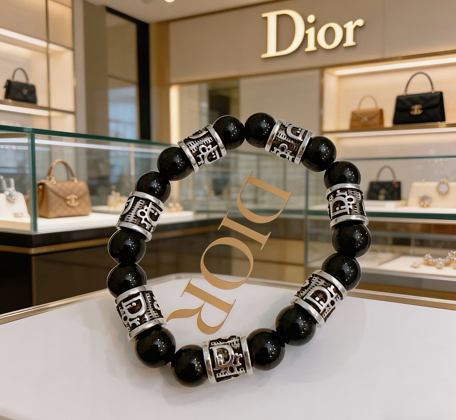 Dior Oblique Beaded Bracelet bracelet Silver-tone metal with black onyx beads 19cm