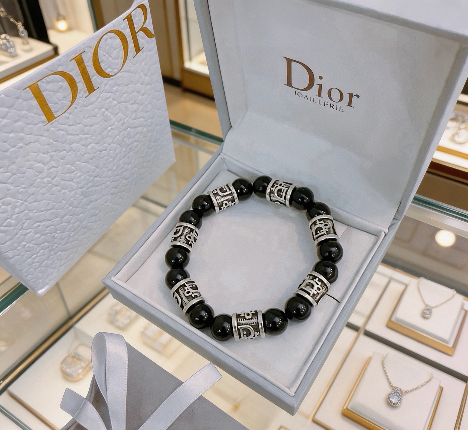 Dior Oblique Beaded Bracelet bracelet Silver-tone metal with black onyx beads 19cm
