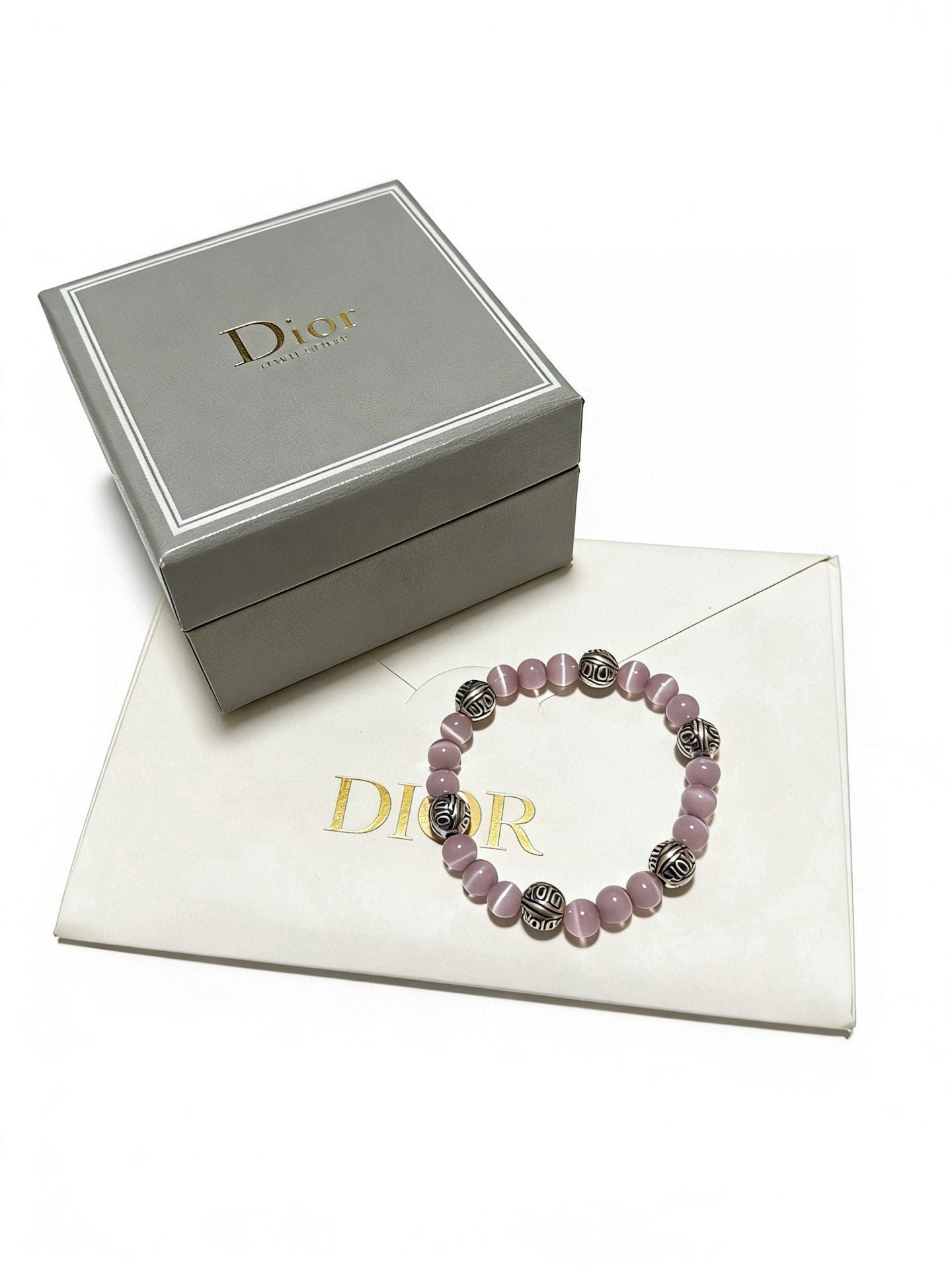 Dior Monogram Beaded Bracelet bracelet Antique silver-tone metal light lavender cat s eye stone 18cm