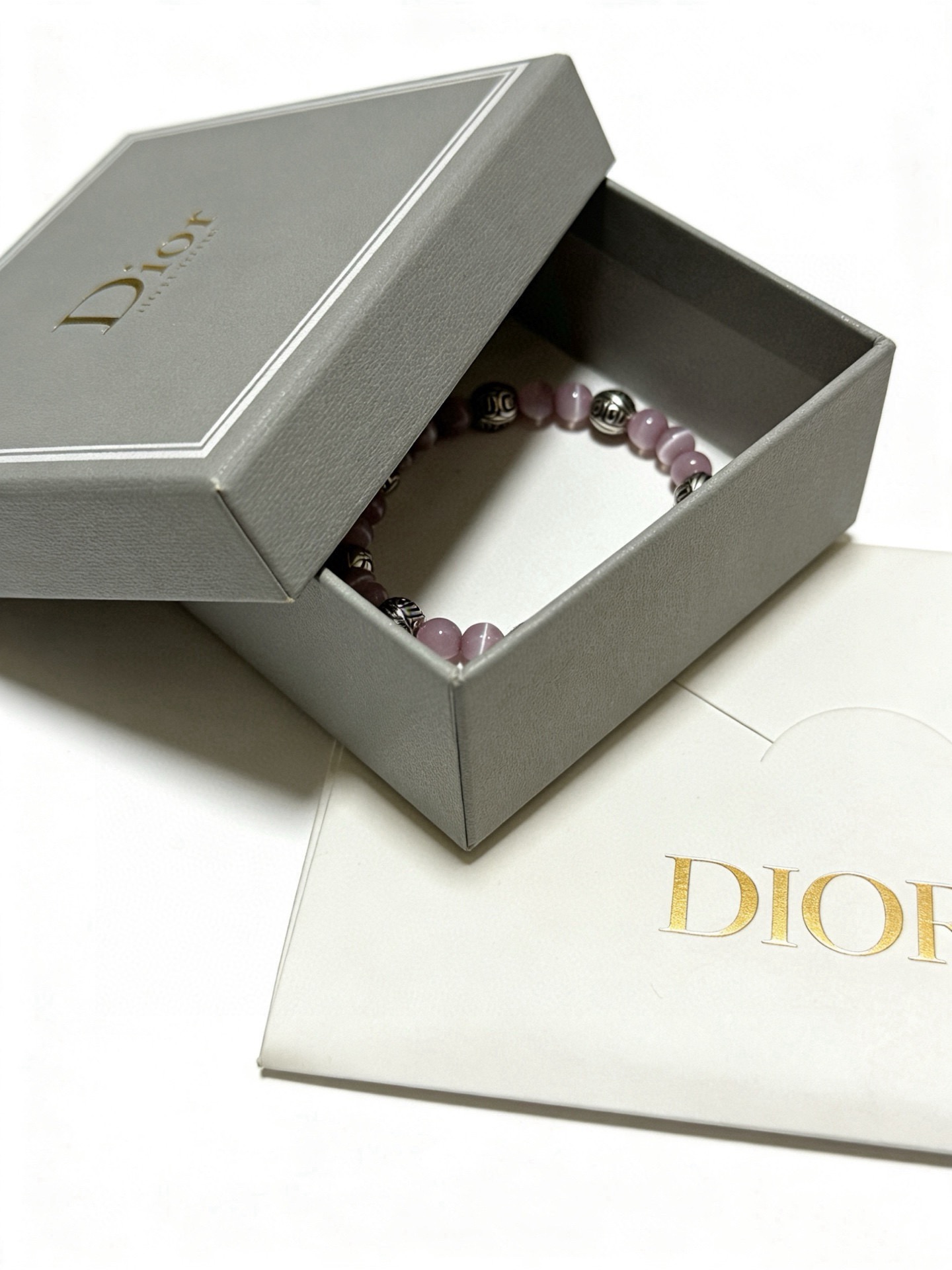 Dior Monogram Beaded Bracelet bracelet Antique silver-tone metal light lavender cat s eye stone 18cm