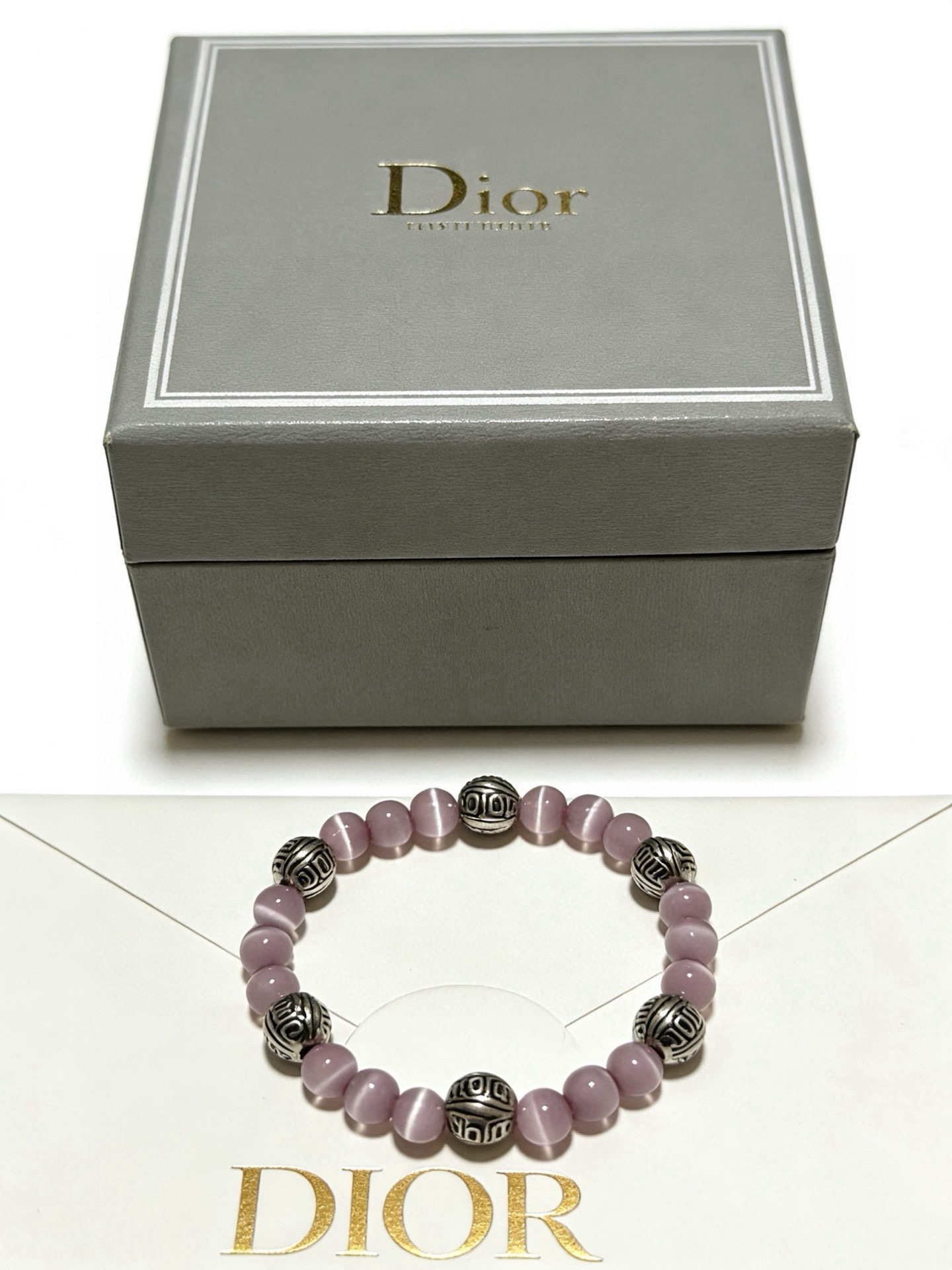 Dior Monogram Beaded Bracelet bracelet Antique silver-tone metal light lavender cat s eye stone 18cm