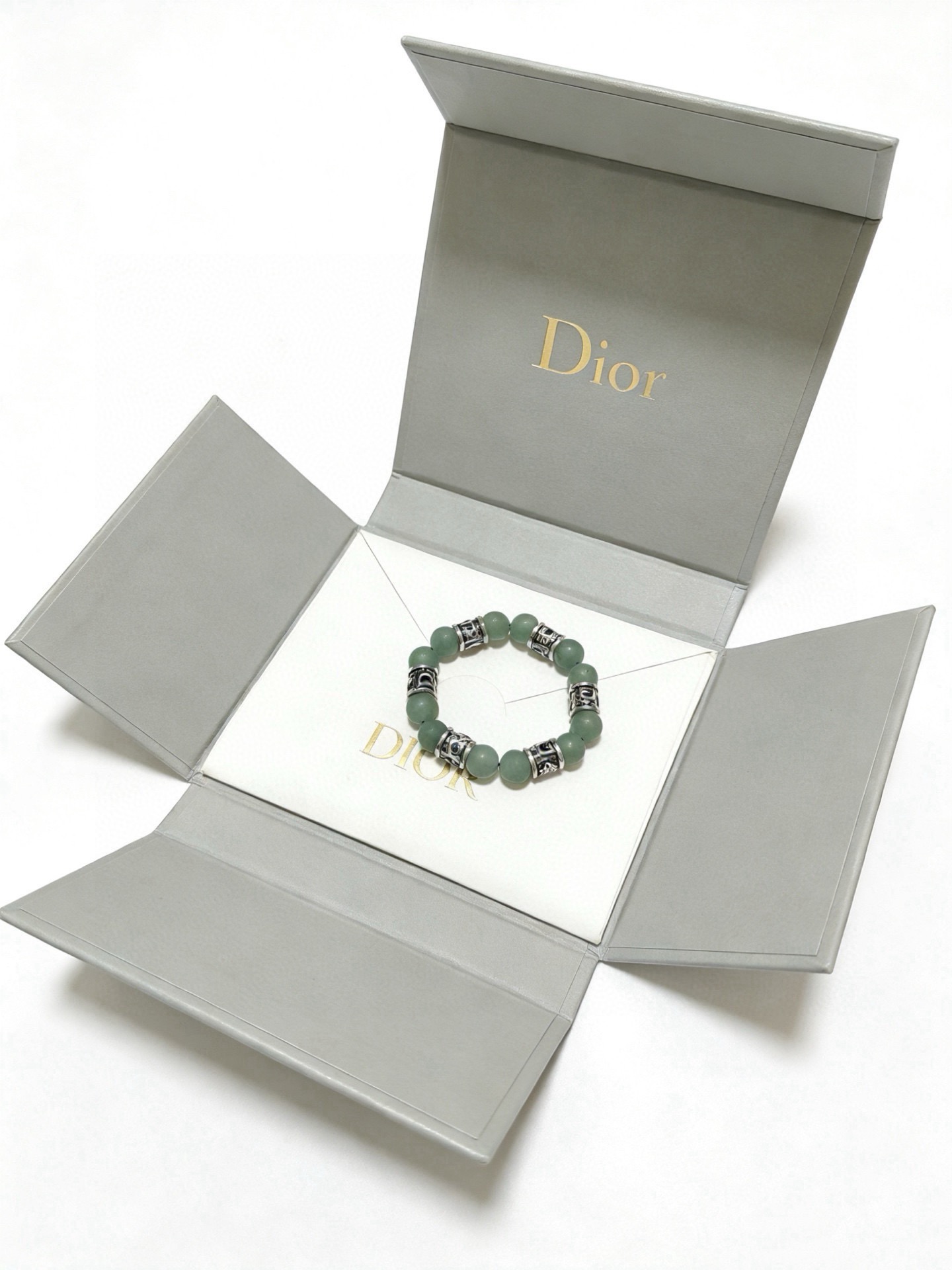 Dior Oblique Beaded Bracelet bracelet Silver-tone metal with matte light green aventurine beads 19cm