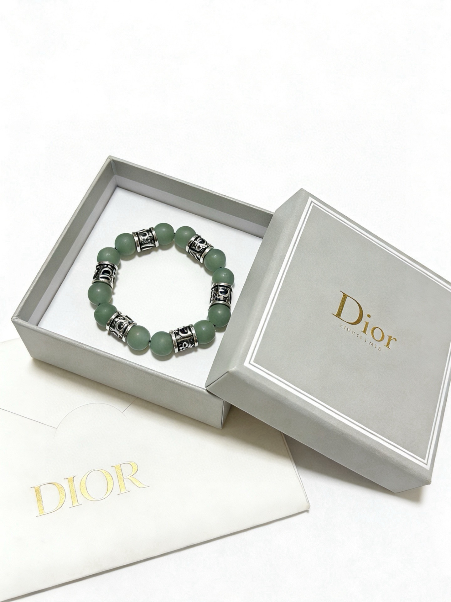 Dior Oblique Beaded Bracelet bracelet Silver-tone metal with matte light green aventurine beads 19cm
