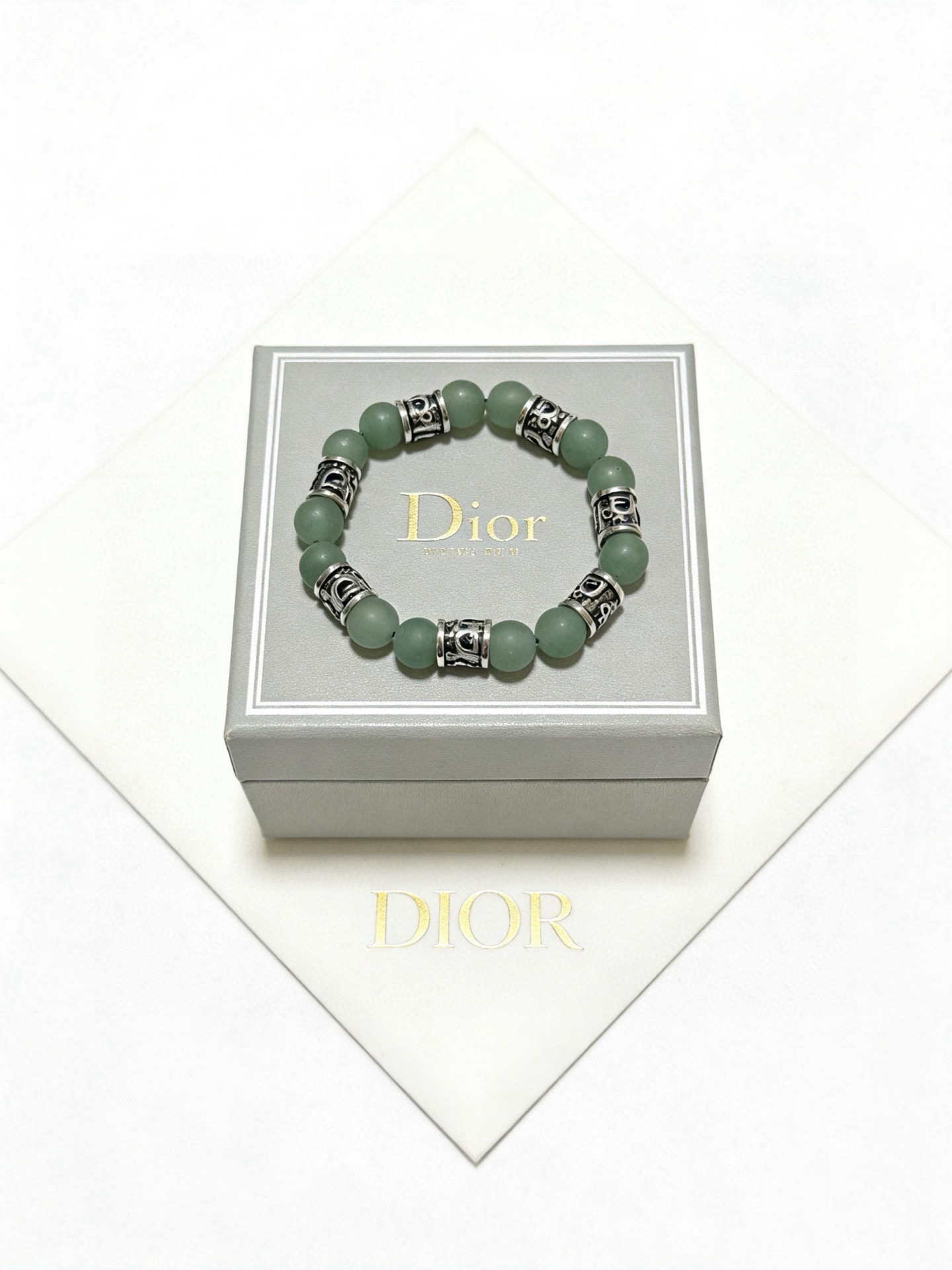 Dior Oblique Beaded Bracelet bracelet Silver-tone metal with matte light green aventurine beads 19cm