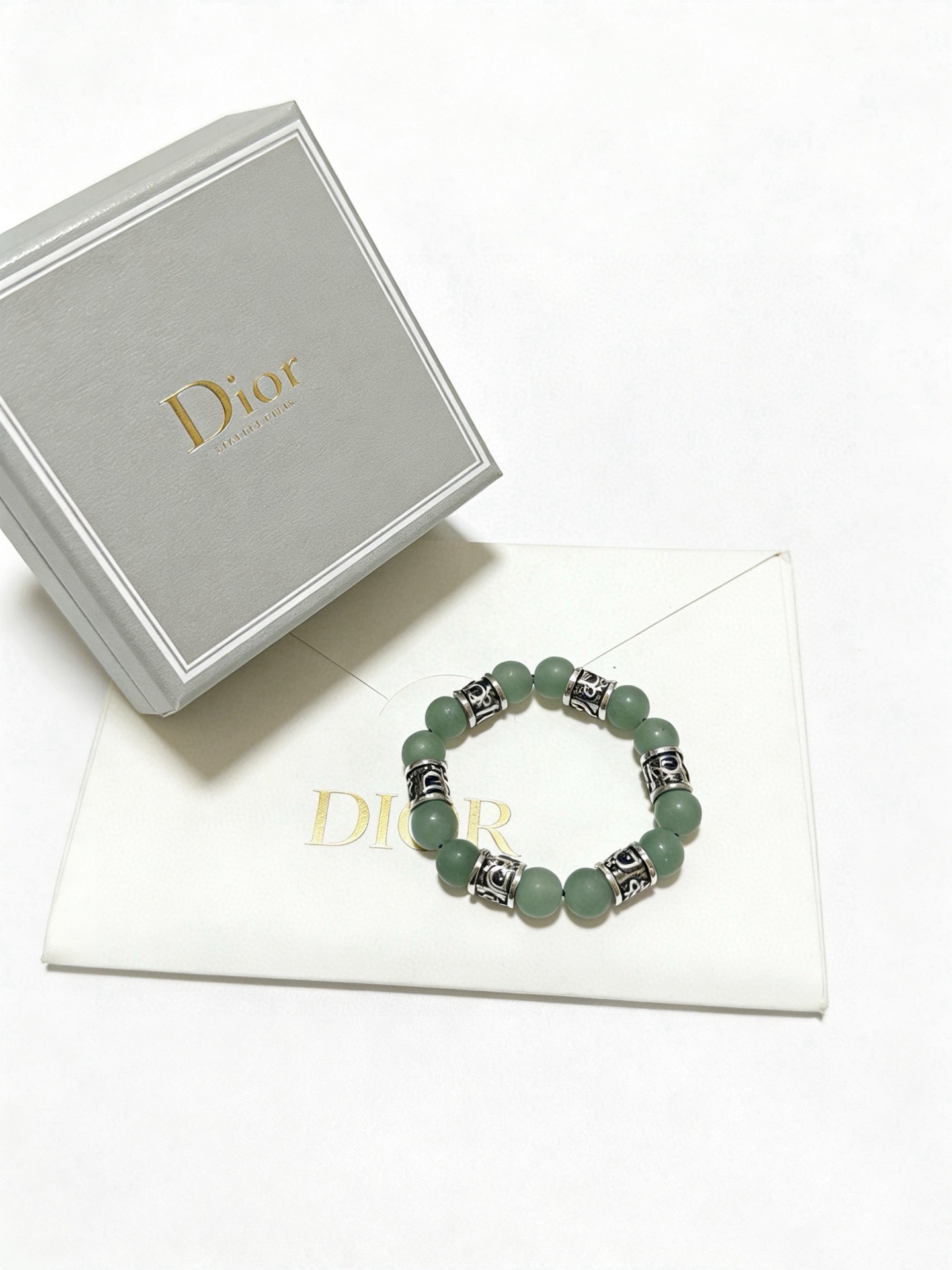 Dior Oblique Beaded Bracelet bracelet Silver-tone metal with matte light green aventurine beads 19cm