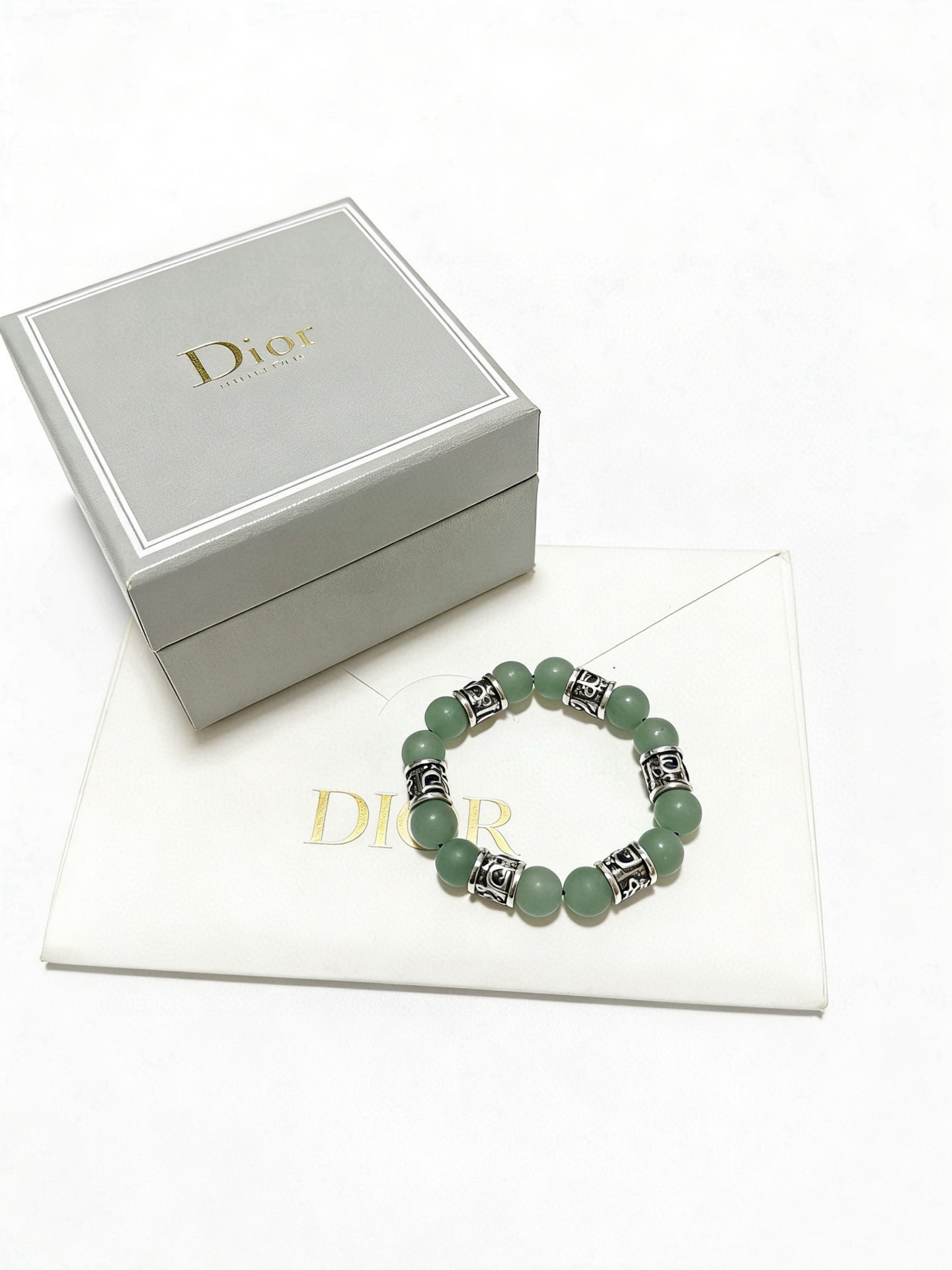 Dior Oblique Beaded Bracelet bracelet Silver-tone metal with matte light green aventurine beads 19cm