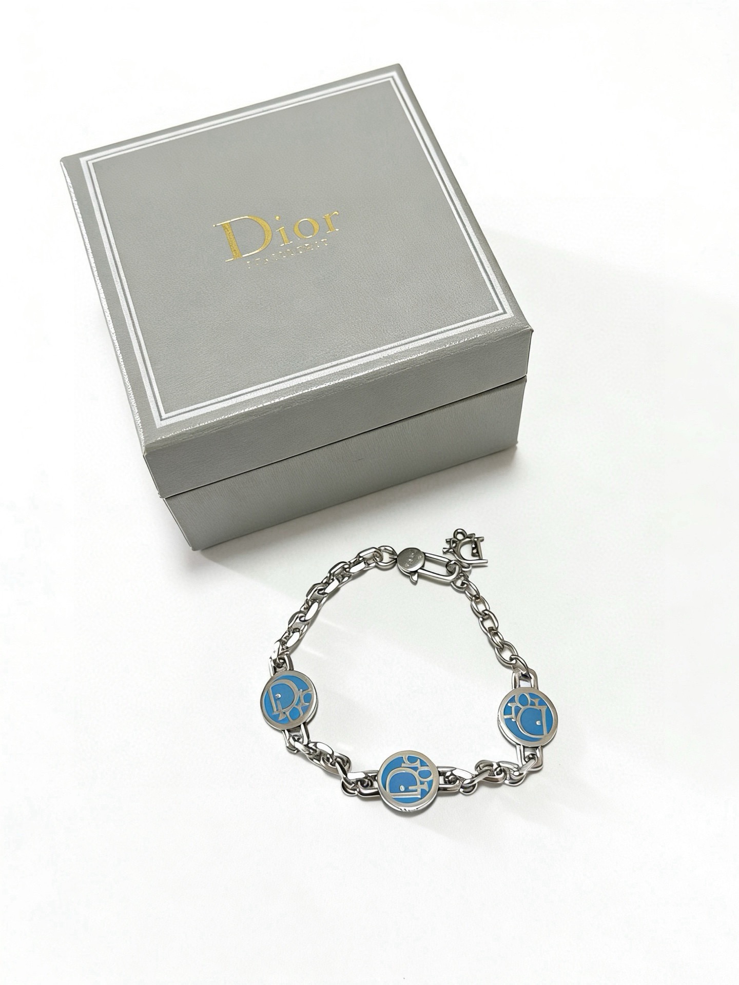 Dior Dior Logo Medallion Chain Bracelet bracelet Silver-toned metal with blue enamel logo accents 20cm