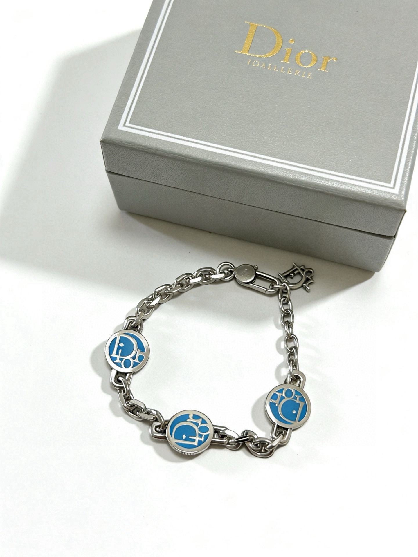 Dior Dior Logo Medallion Chain Bracelet bracelet Silver-toned metal with blue enamel logo accents 20cm