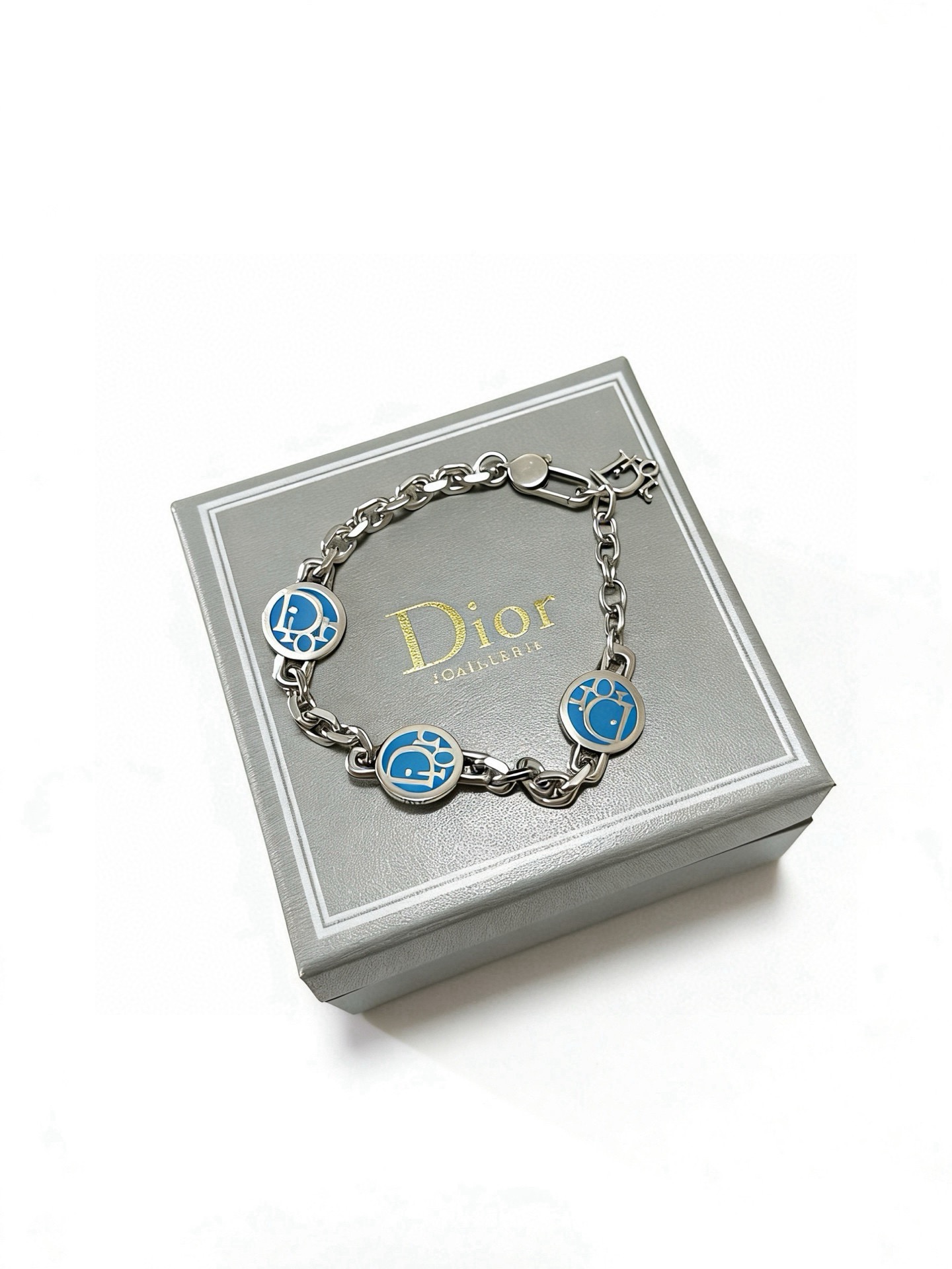 Dior Dior Logo Medallion Chain Bracelet bracelet Silver-toned metal with blue enamel logo accents 20cm