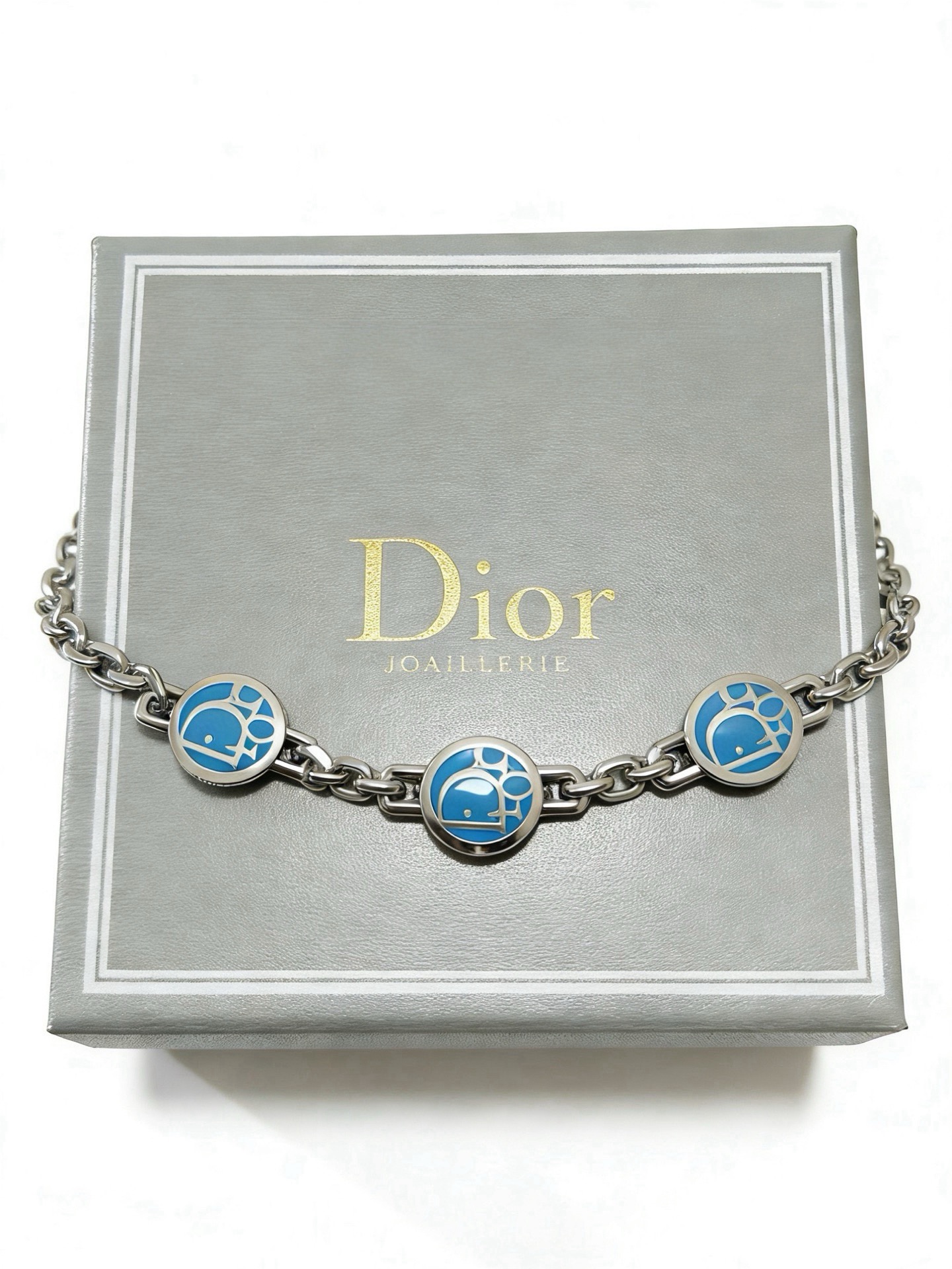 Dior Dior Logo Medallion Chain Bracelet bracelet Silver-toned metal with blue enamel logo accents 20cm