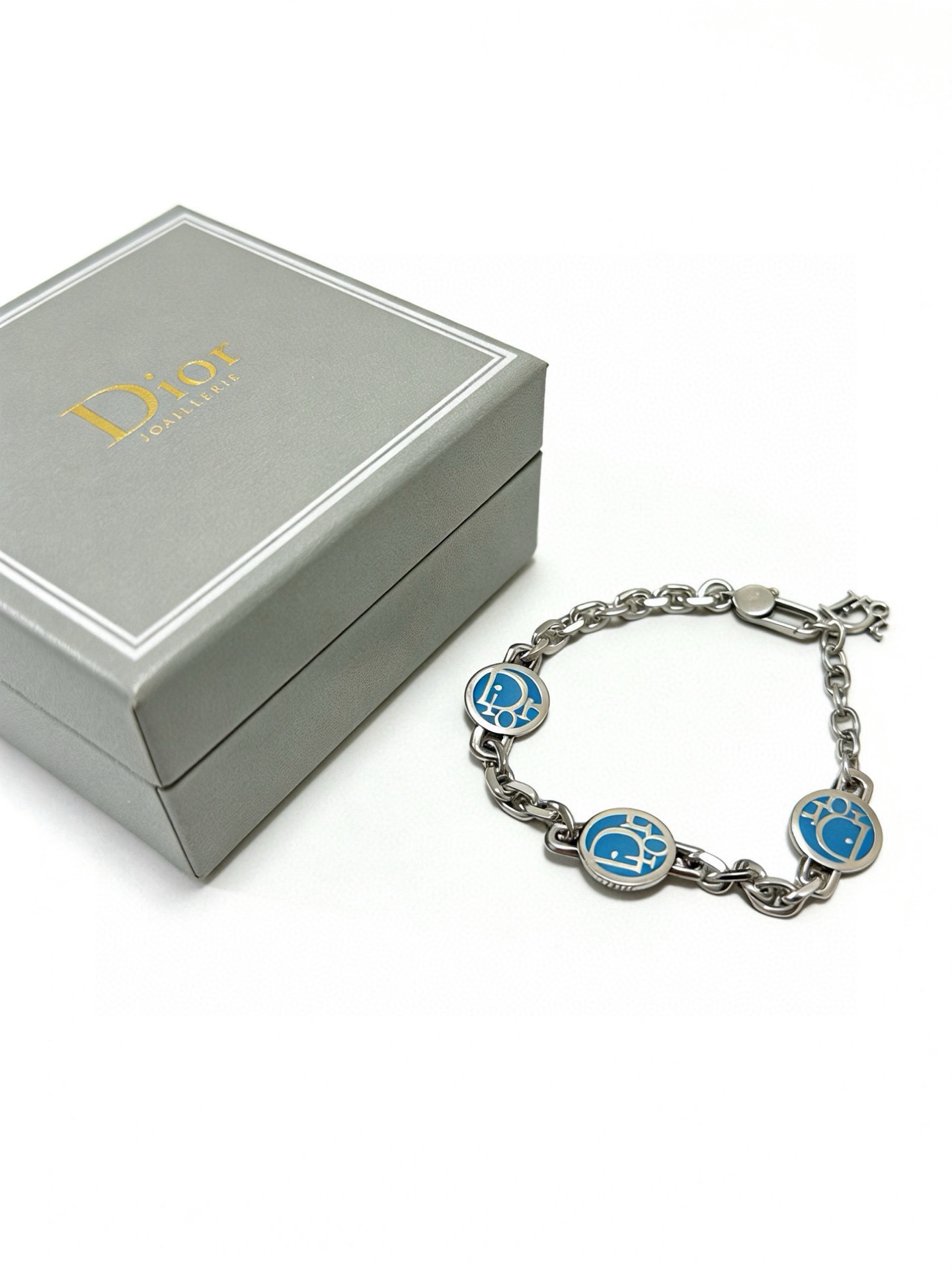 Dior Dior Logo Medallion Chain Bracelet bracelet Silver-toned metal with blue enamel logo accents 20cm