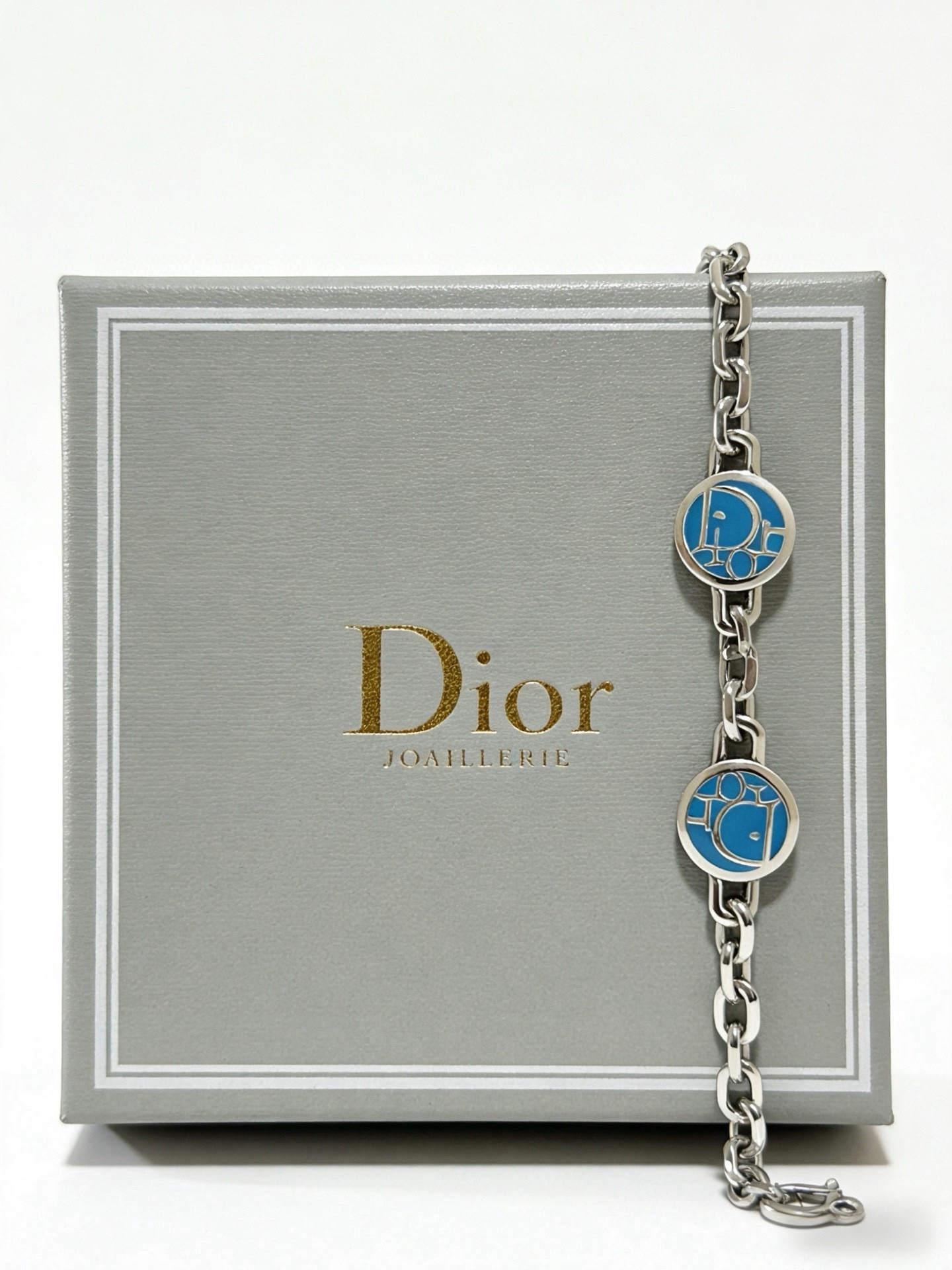 Dior Dior Logo Medallion Chain Bracelet bracelet Silver-toned metal with blue enamel logo accents 20cm