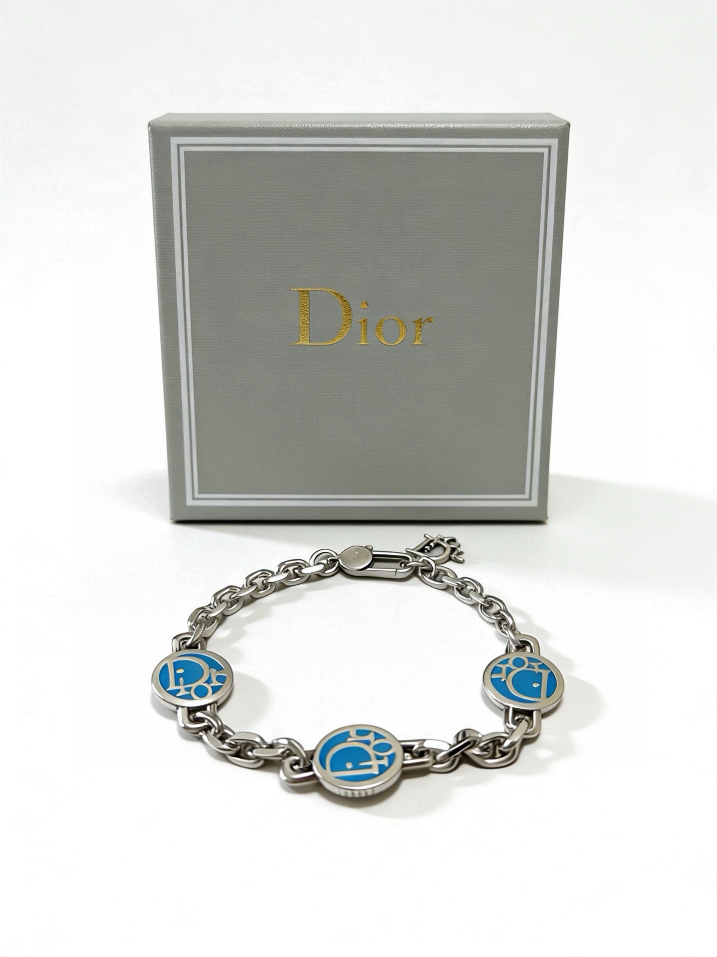 Dior Dior Logo Medallion Chain Bracelet bracelet Silver-toned metal with blue enamel logo accents 20cm