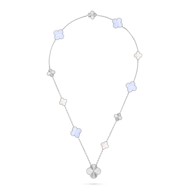 Van Cleef Arpels Magic Alhambra necklace White gold with white mother-of-pearl and chalcedony 82cm