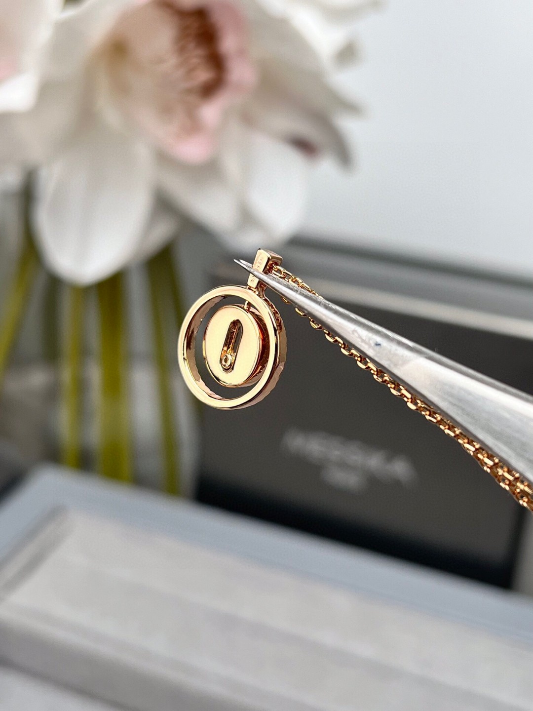 Messika Lucky Move necklace 18k rose gold with diamond accents 42cm adjustable chain