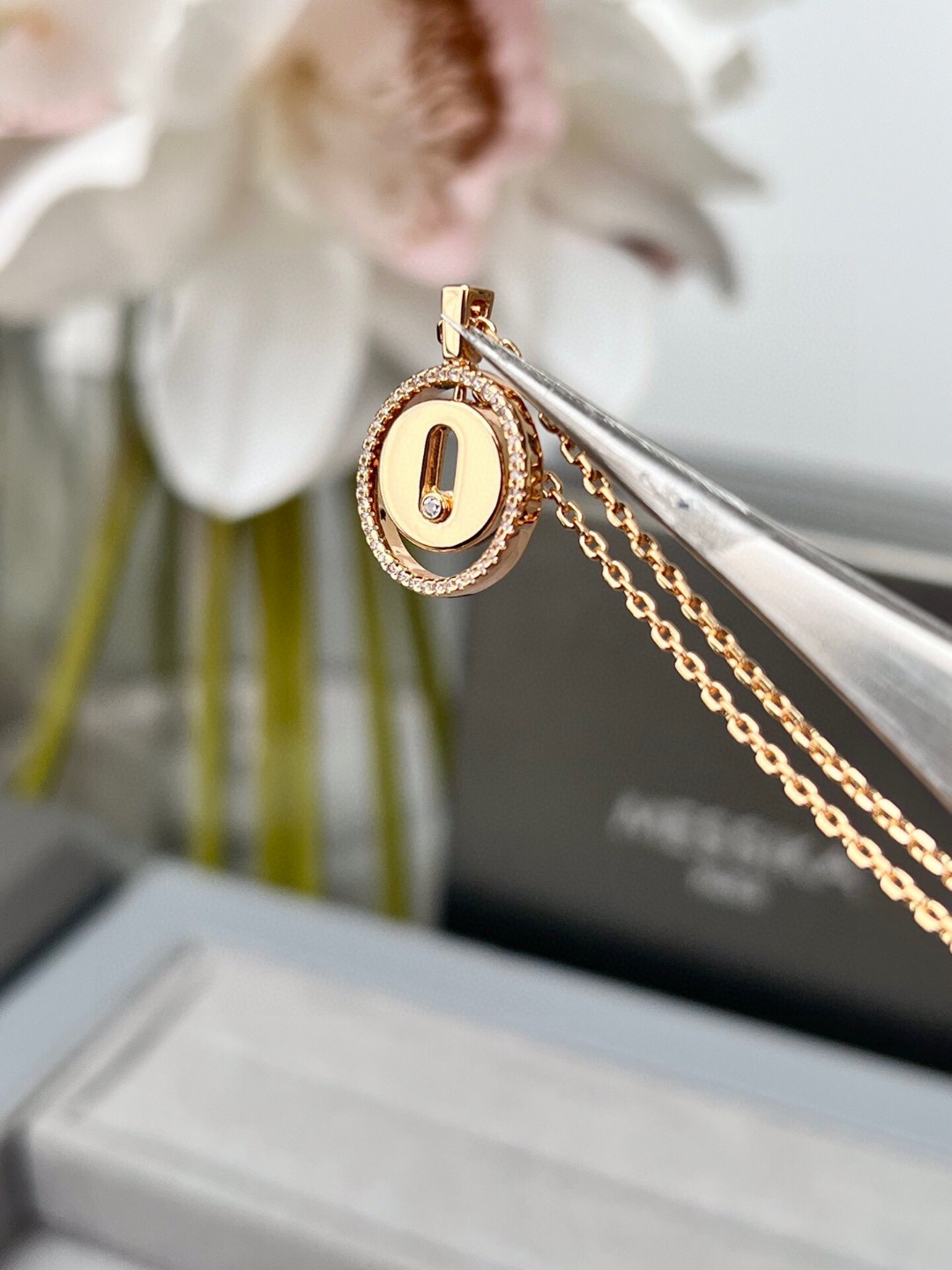Messika Lucky Move necklace 18k rose gold with diamond accents 42cm adjustable chain