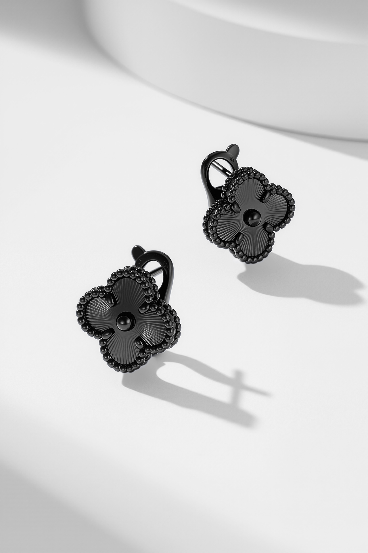Van Cleef Arpels Vintage Alhambra earrings black rhodium plated metal no gemstones 15mm motif diameter