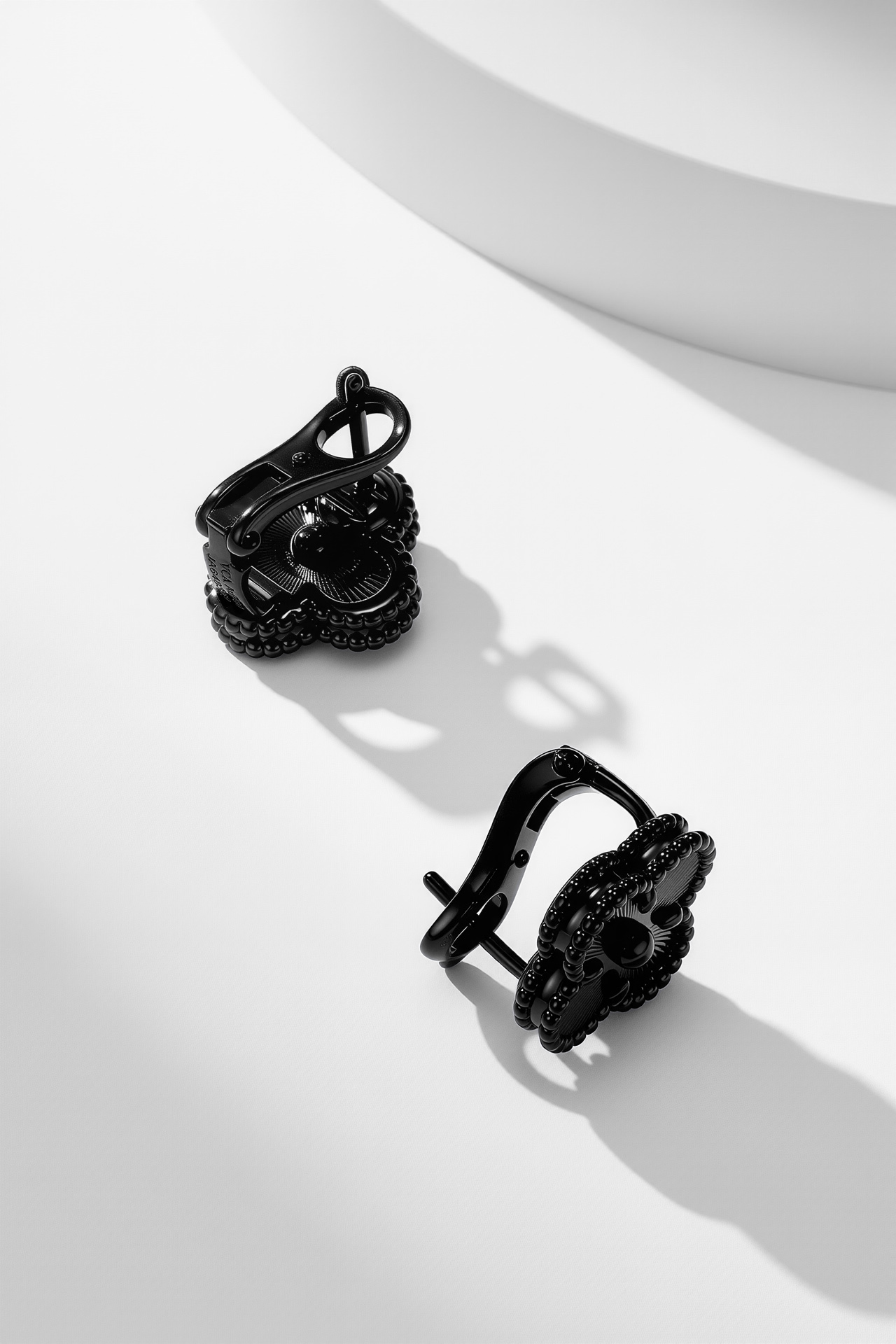 Van Cleef Arpels Vintage Alhambra earrings black rhodium plated metal no gemstones 15mm motif diameter
