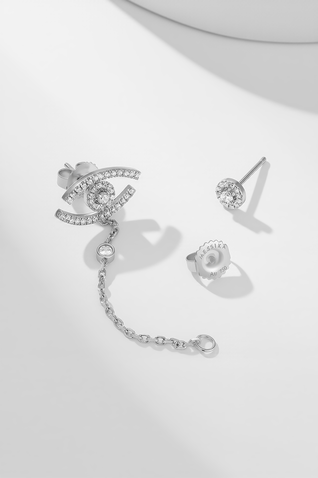 Messika Lucky Eye earrings 18K white gold white diamond 3cm drop length