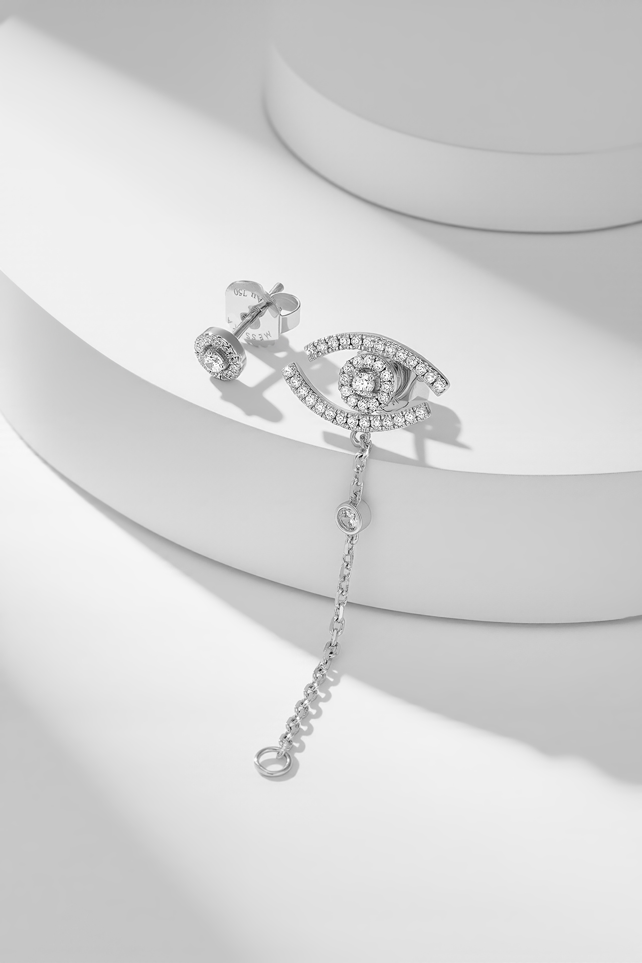 Messika Lucky Eye earrings 18K white gold white diamond 3cm drop length